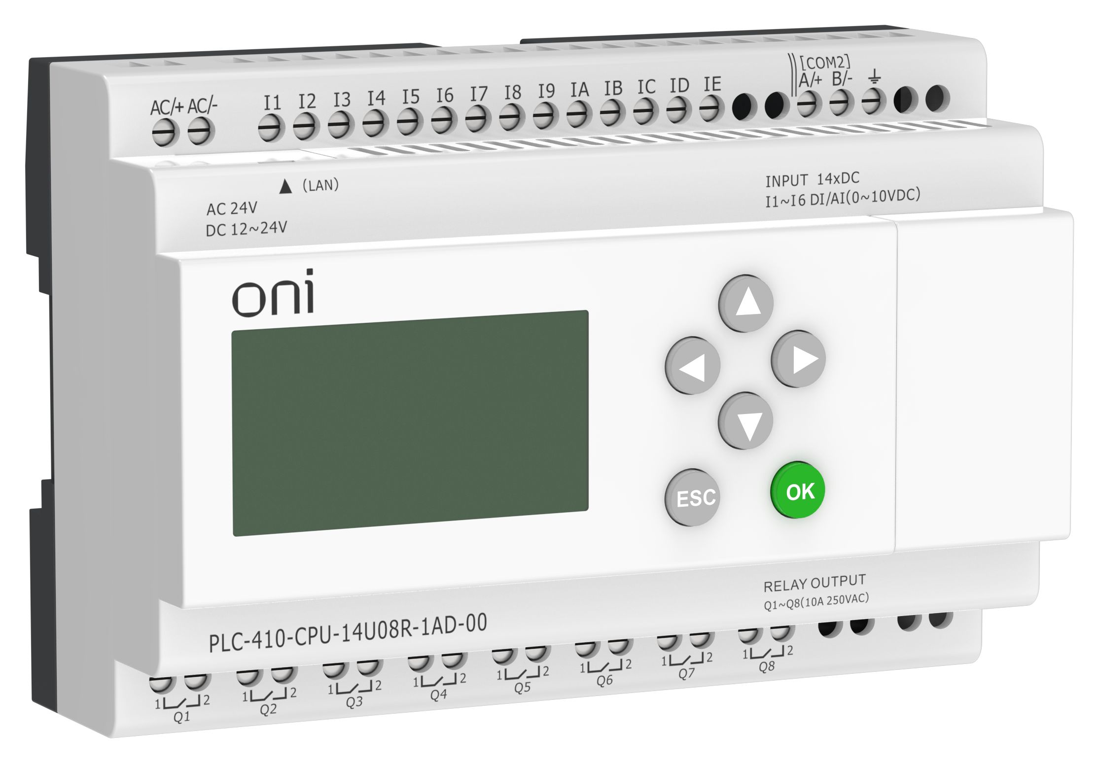 ПЛК 410 Модуль ЦПУ 8 DI 6 UI (0-10 В/DI) 8 RO 12В-24В DC или 24В AC с Ethernet портом с экраном ONI — фото