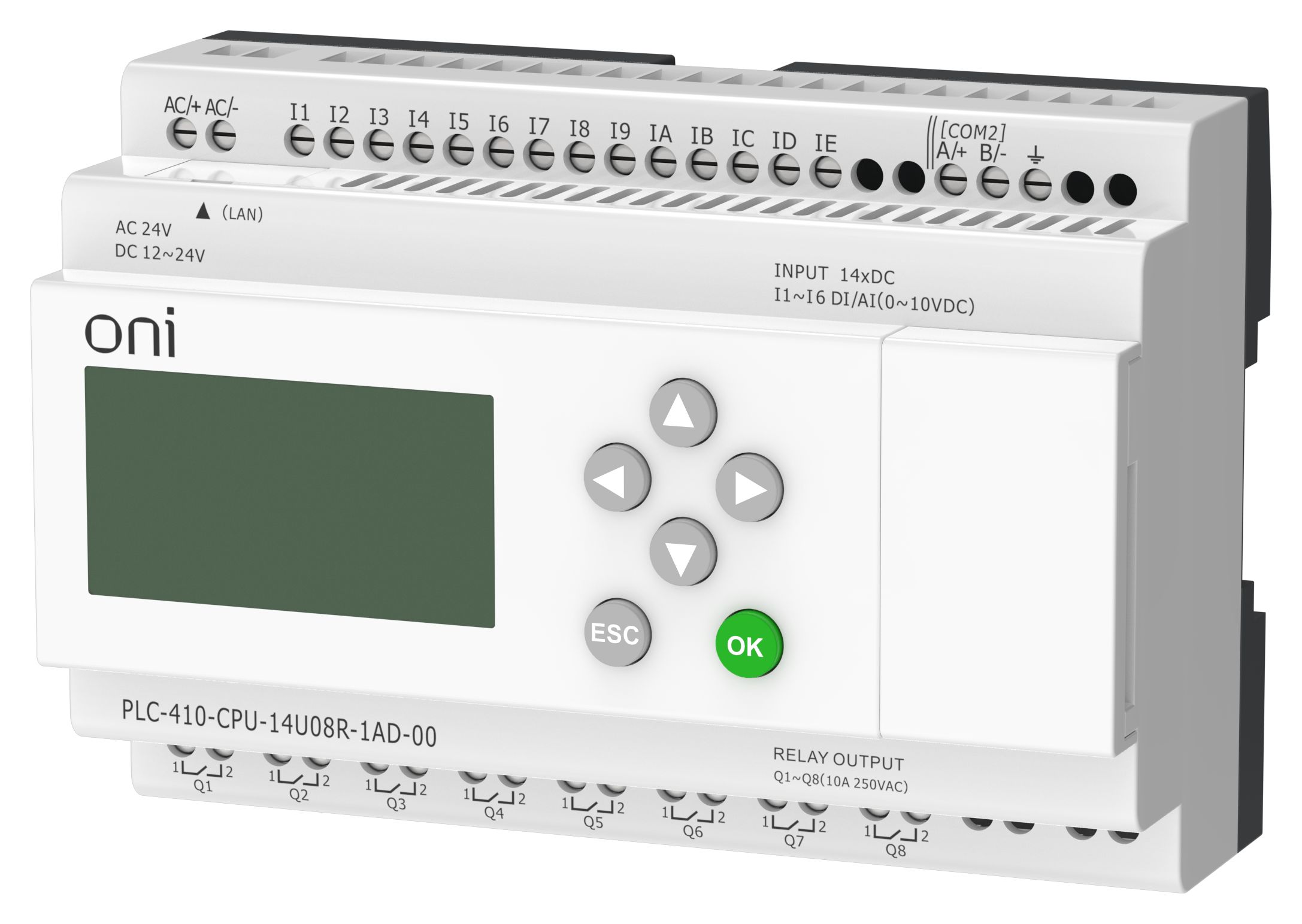 ПЛК 410 Модуль ЦПУ 8 DI 6 UI (0-10 В/DI) 8 RO 12В-24В DC или 24В AC с Ethernet портом с экраном ONI — фото