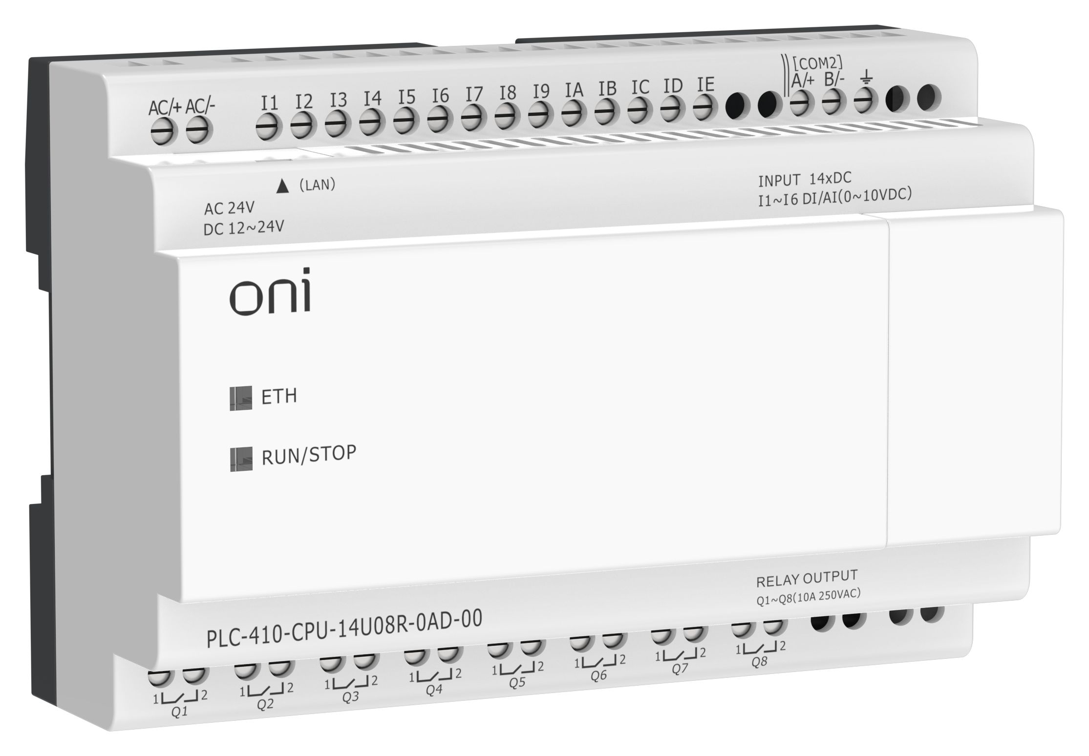 ПЛК 410 Модуль ЦПУ 8 DI 6 UI (0-10 В/DI) 8 RO 12В-24В DC или 24В AC с Ethernet портом без экрана ONI — фото