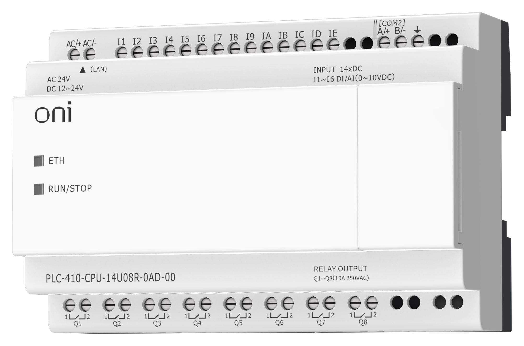 ПЛК 410 Модуль ЦПУ 8 DI 6 UI (0-10 В/DI) 8 RO 12В-24В DC или 24В AC с Ethernet портом без экрана ONI — фото