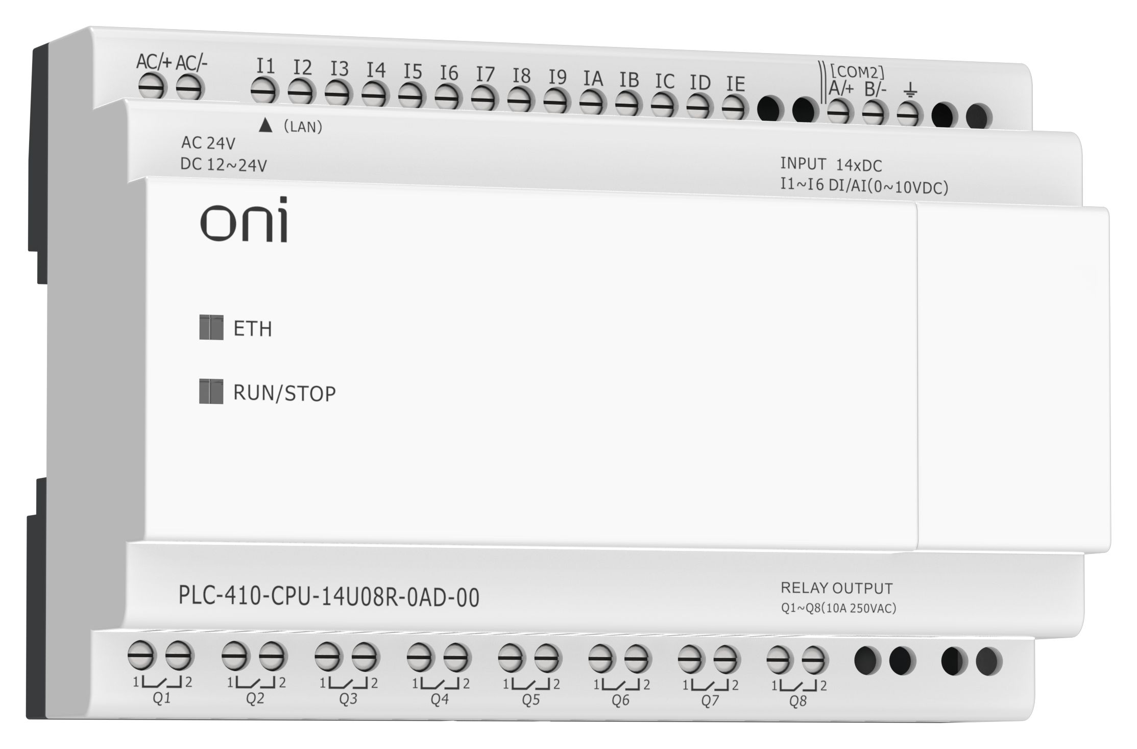 ПЛК 410 Модуль ЦПУ 8 DI 6 UI (0-10 В/DI) 8 RO 12В-24В DC или 24В AC с Ethernet портом без экрана ONI — фото