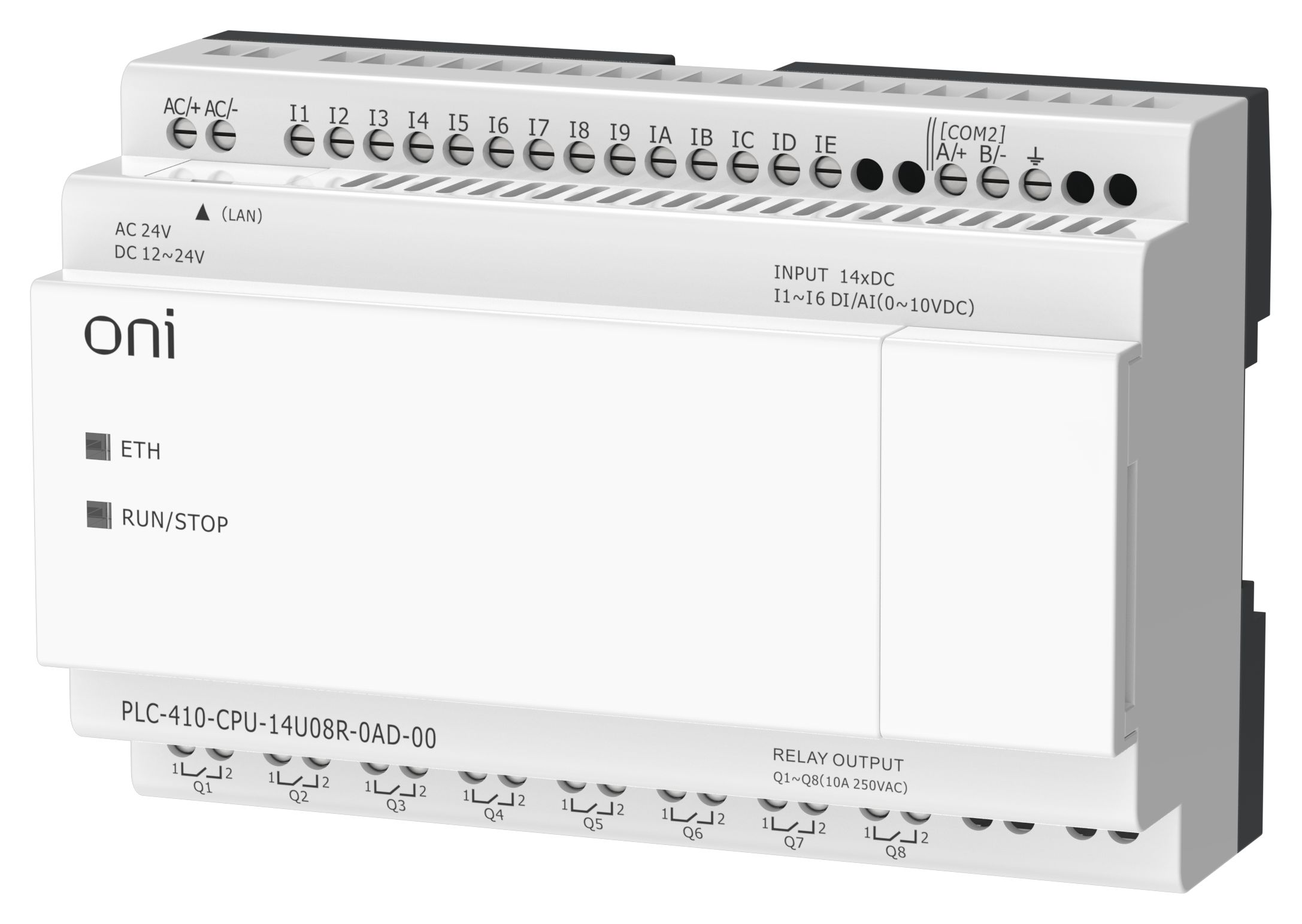 ПЛК 410 Модуль ЦПУ 8 DI 6 UI (0-10 В/DI) 8 RO 12В-24В DC или 24В AC с Ethernet портом без экрана ONI — фото