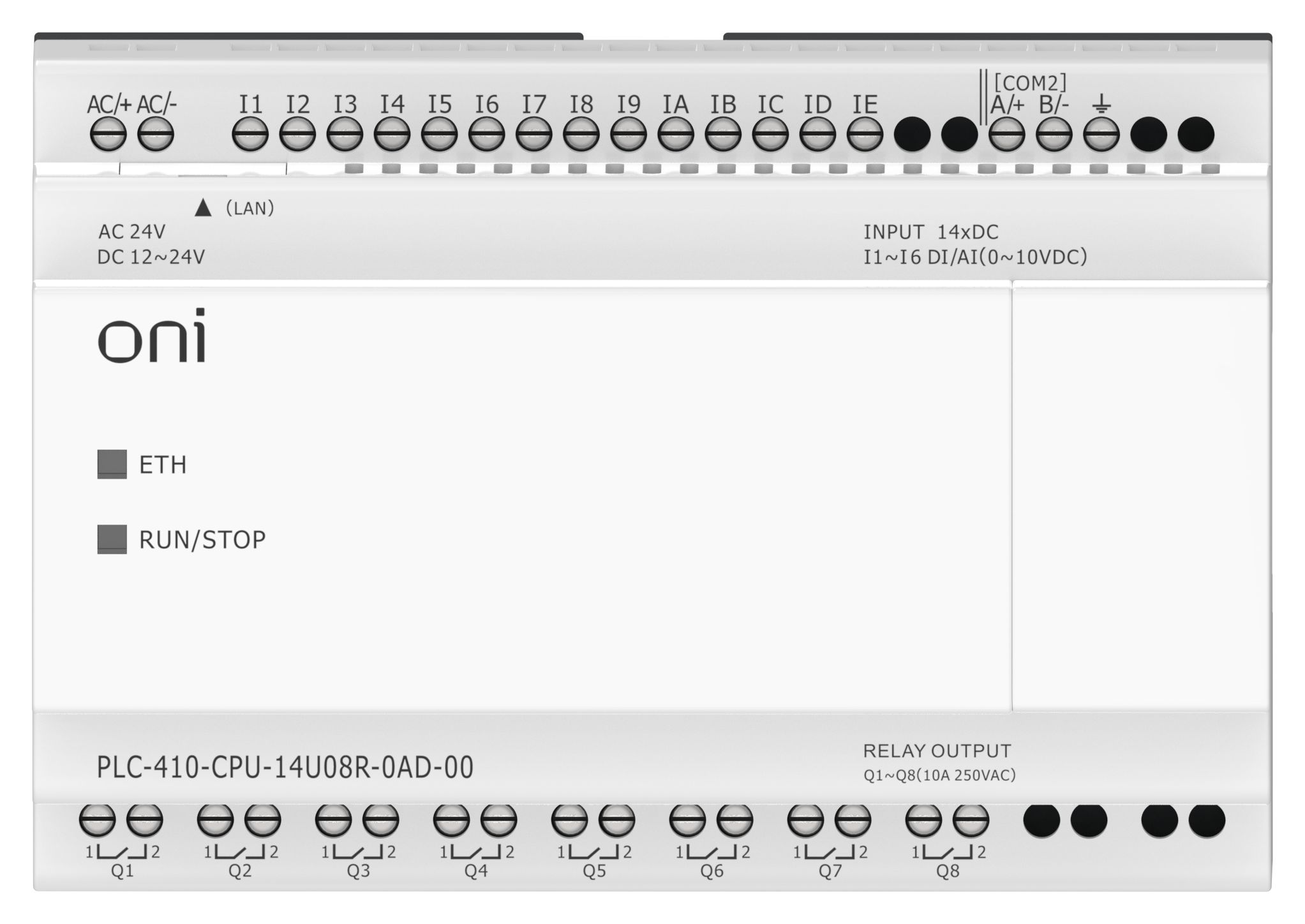 ПЛК 410 Модуль ЦПУ 8 DI 6 UI (0-10 В/DI) 8 RO 12В-24В DC или 24В AC с Ethernet портом без экрана ONI — фото