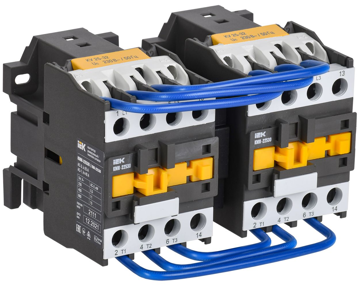 Контактор КМИ-22530 реверс 25А 230В/АС3 2NO IEK