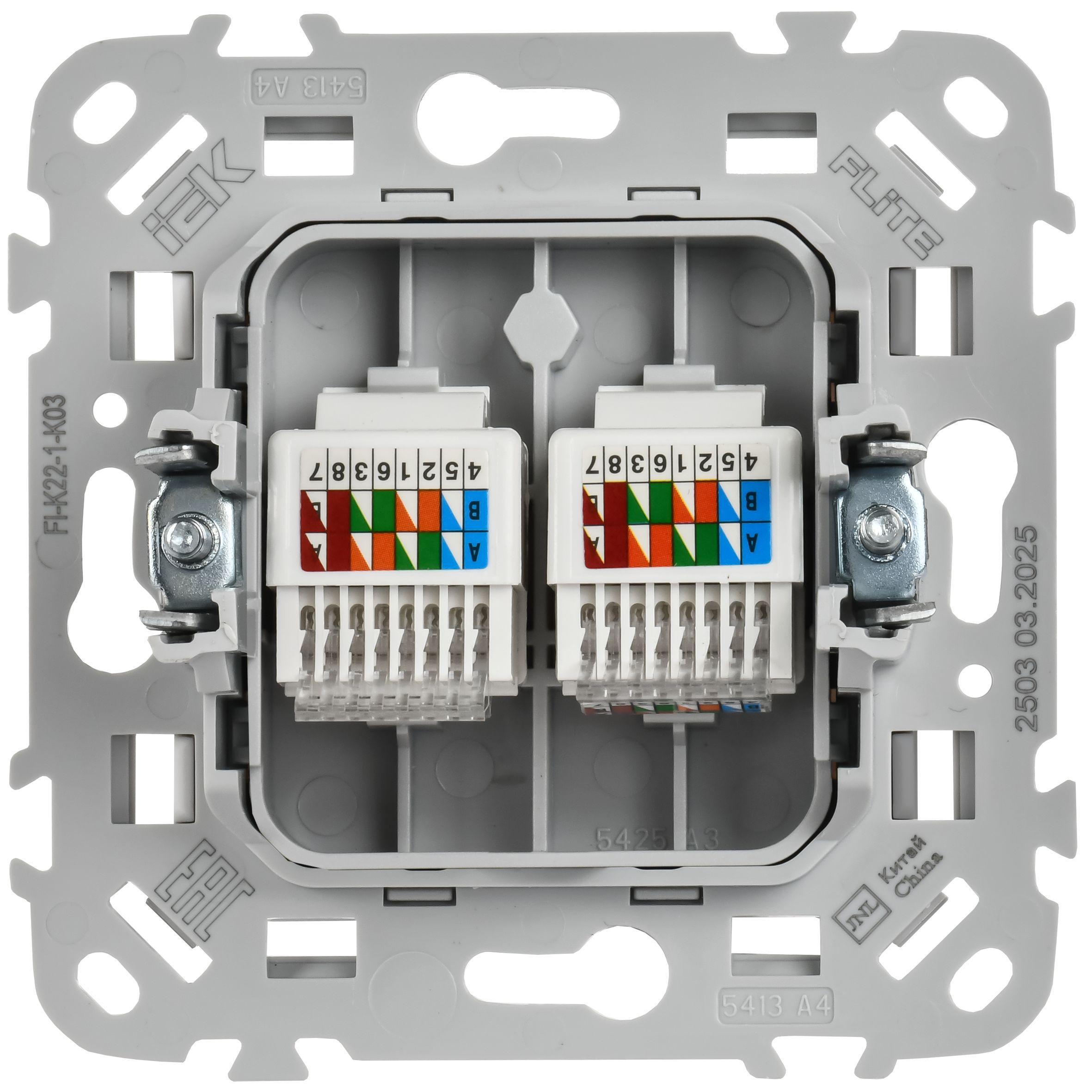 FLITE Розетка 2-местная компьютерная RJ45 категория 5Е UTP РК5е-2-0-ФлС серый IEK — фото
