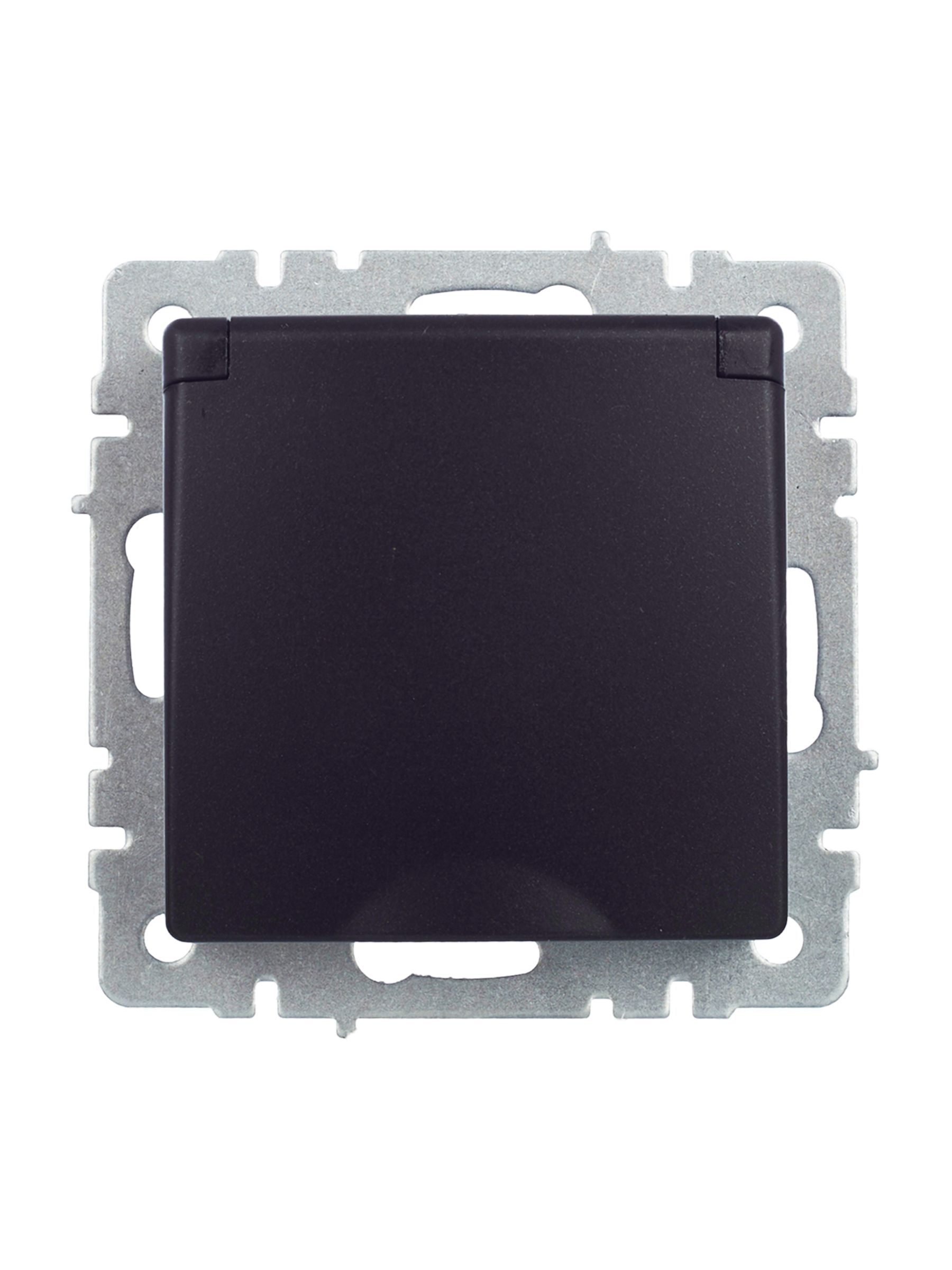BRITE Розетка 1-местная с заземлением с защитными шторками и крышкой 16А IP44 РСбш10-3-44-БрЧ черный IEK — фото