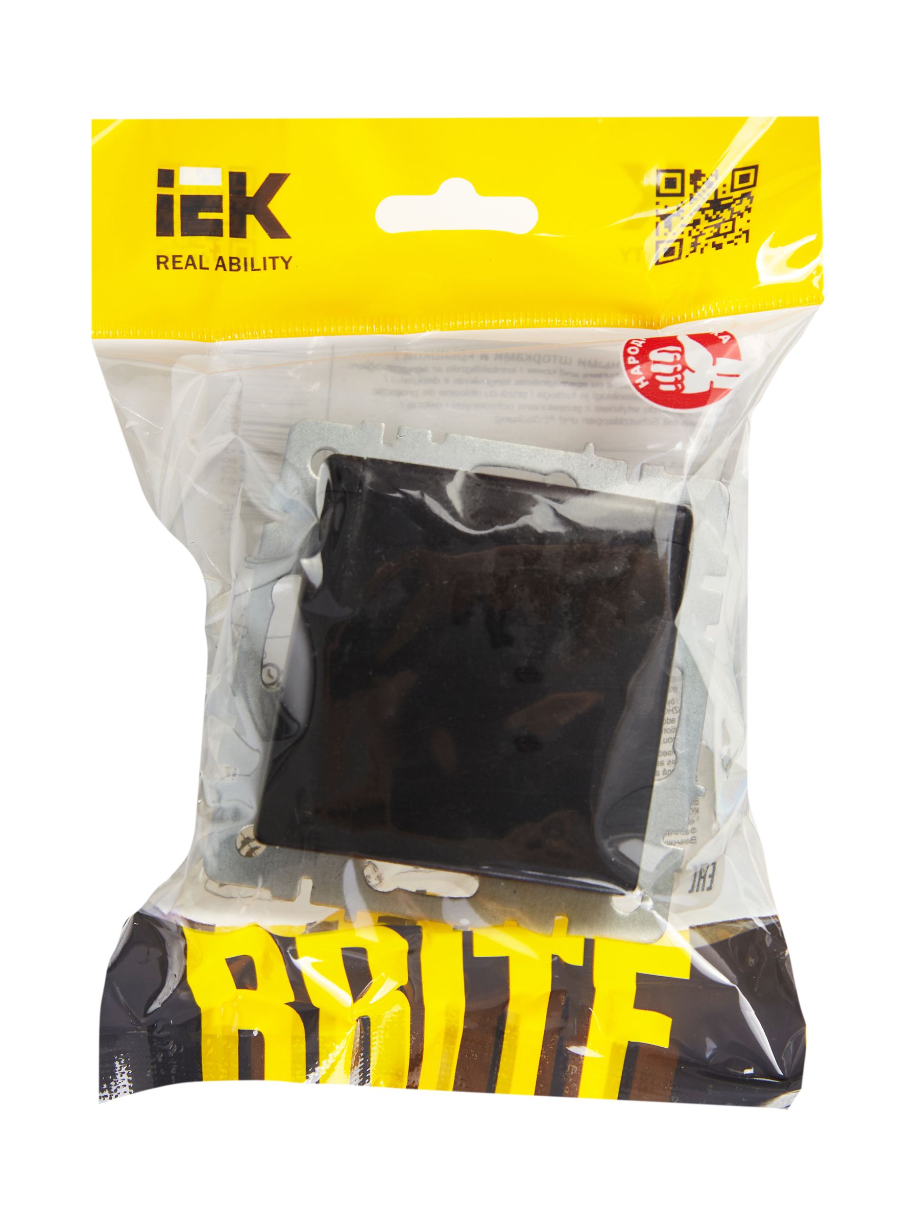 BRITE Розетка 1-местная с заземлением с защитными шторками и крышкой 16А IP20 РСбш10-3-БрЧ черный IEK — фото