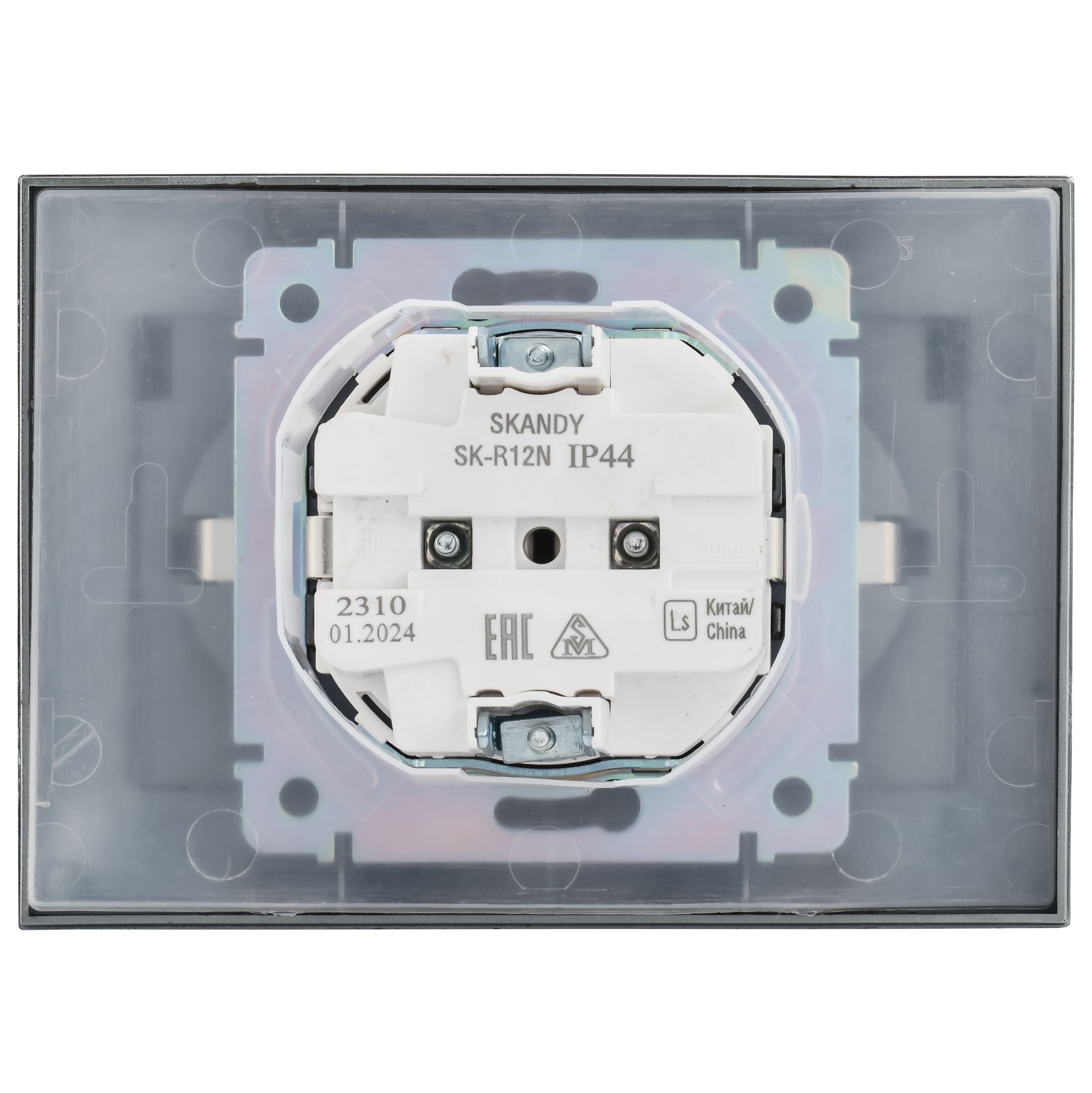 SKANDY Розетка 2-местная и крышкой 16А в сборе IP44 SK-R12N металл никель IEK — фото