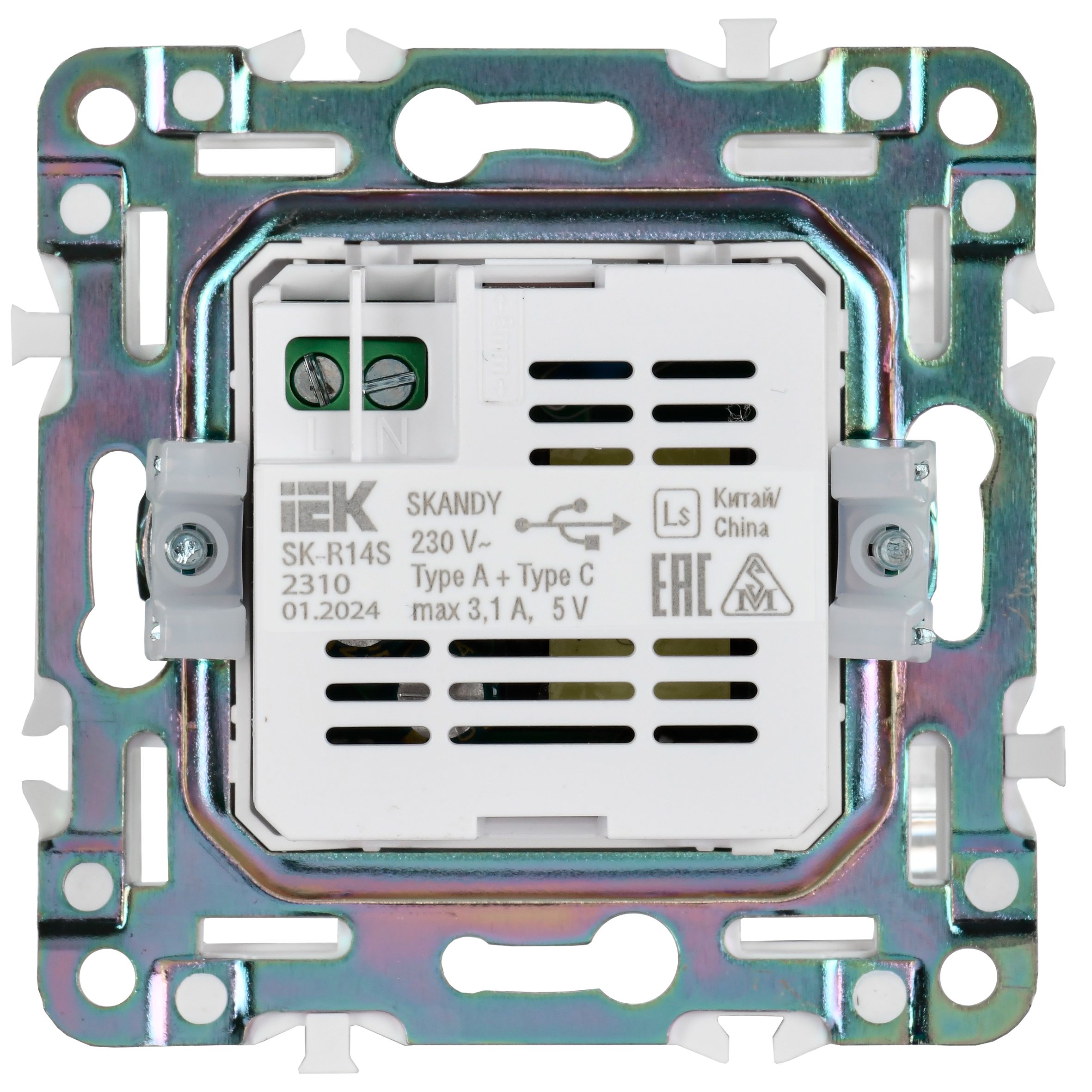 SKANDY Розетка USB A+C 18Вт SK-R13N металл никель IEK — фото