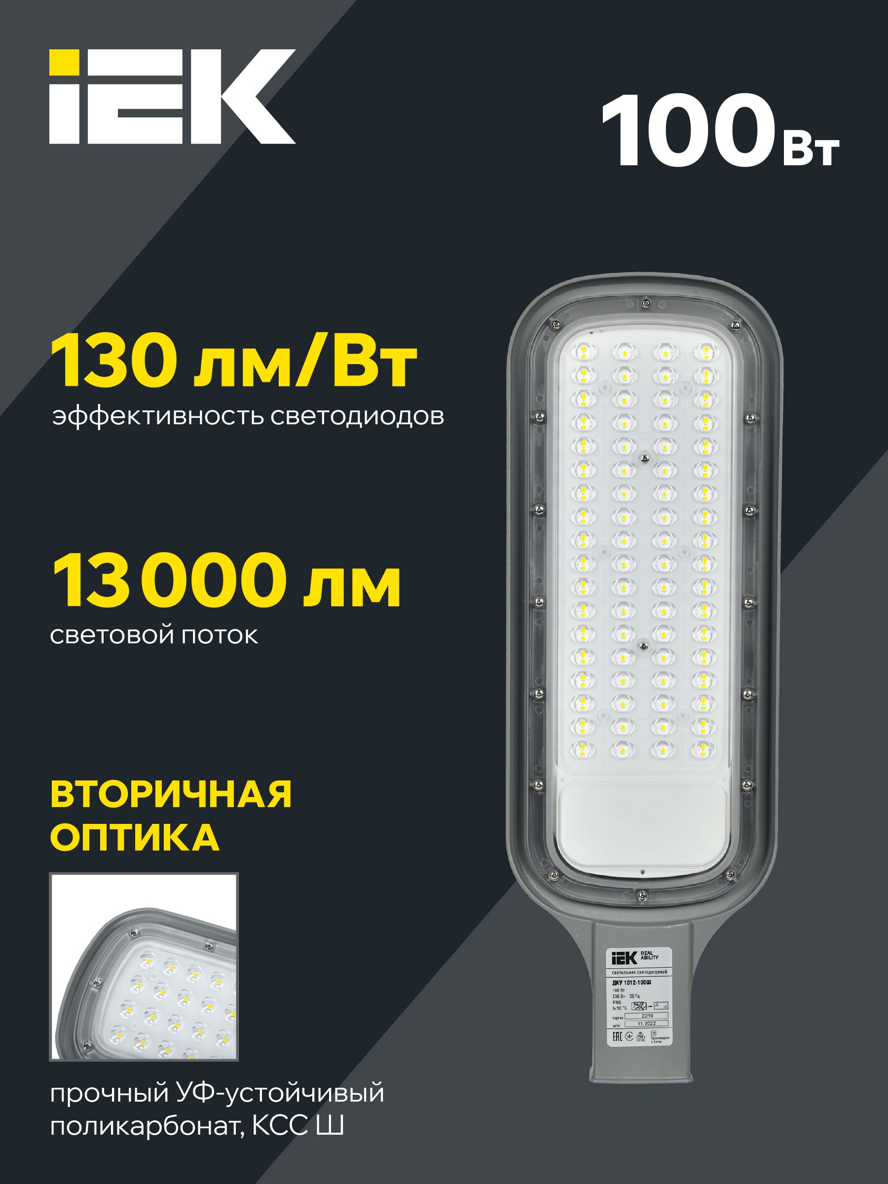 Светильник светодиодный консольный ДКУ 1012-100Ш 5000К IP65 серый IEK — фото