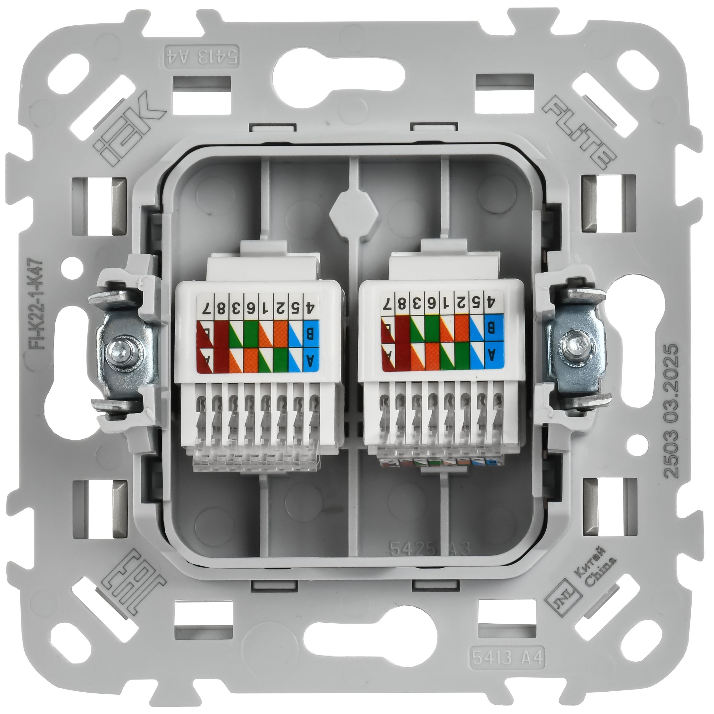 FLITE Розетка 2-местная компьютерная RJ45 категория 5Е UTP РК5е-2-0-ФлА алюминий IEK — фото