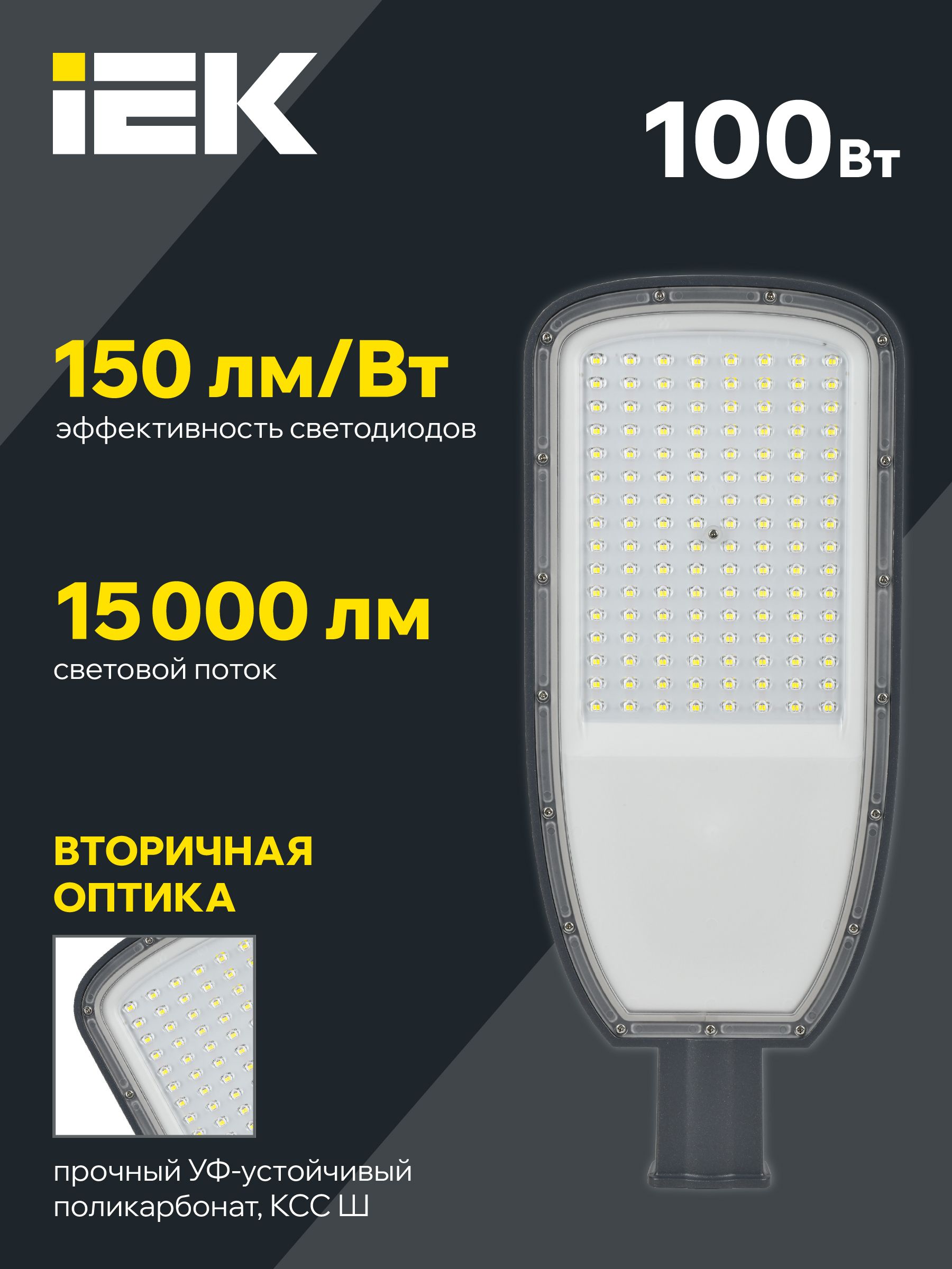 Светильник светодиодный консольный ДКУ 1004-100Ш 5000К IP65 серый IEK — фото