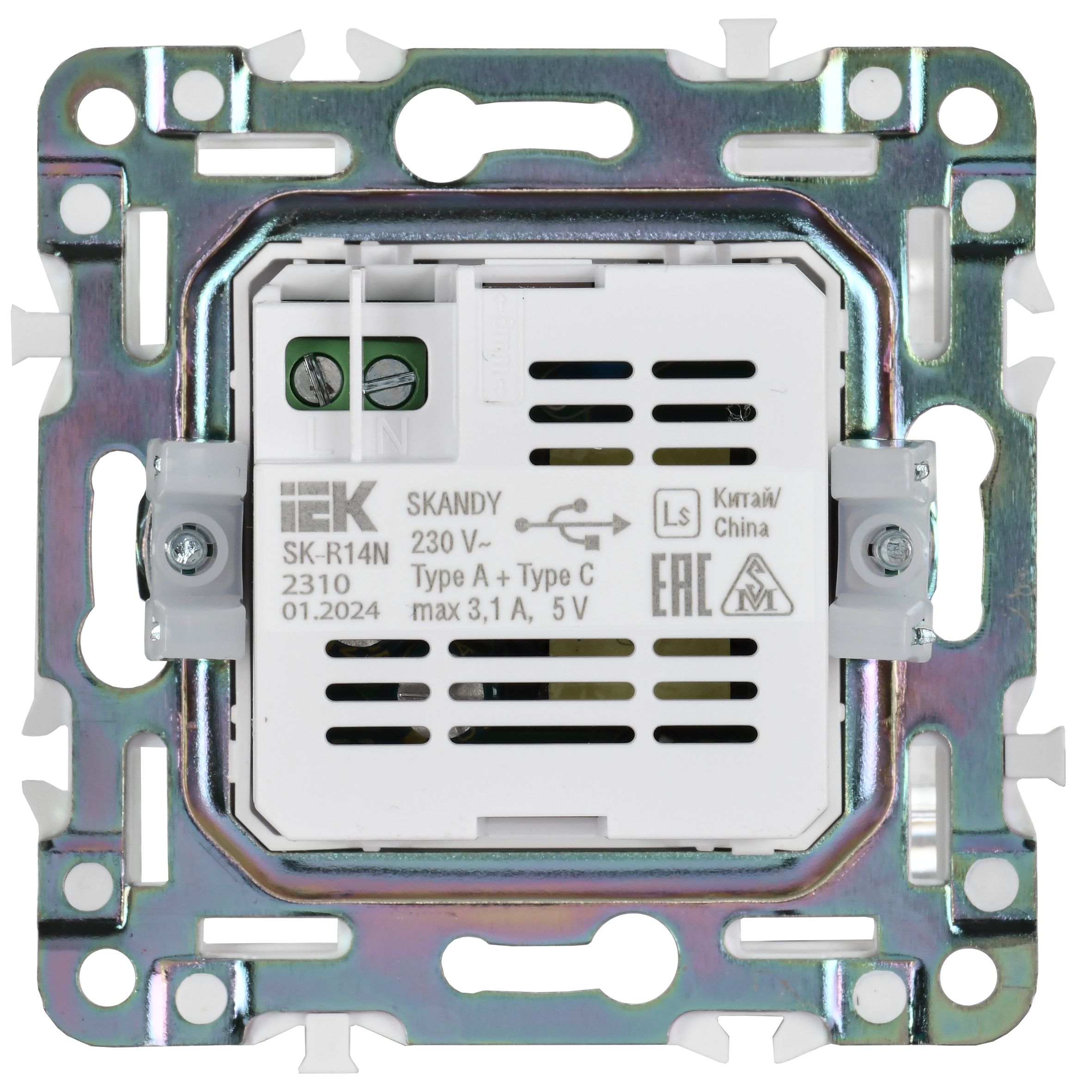SKANDY Розетка USB A+C 3,1А SK-R14N металл никель IEK — фото