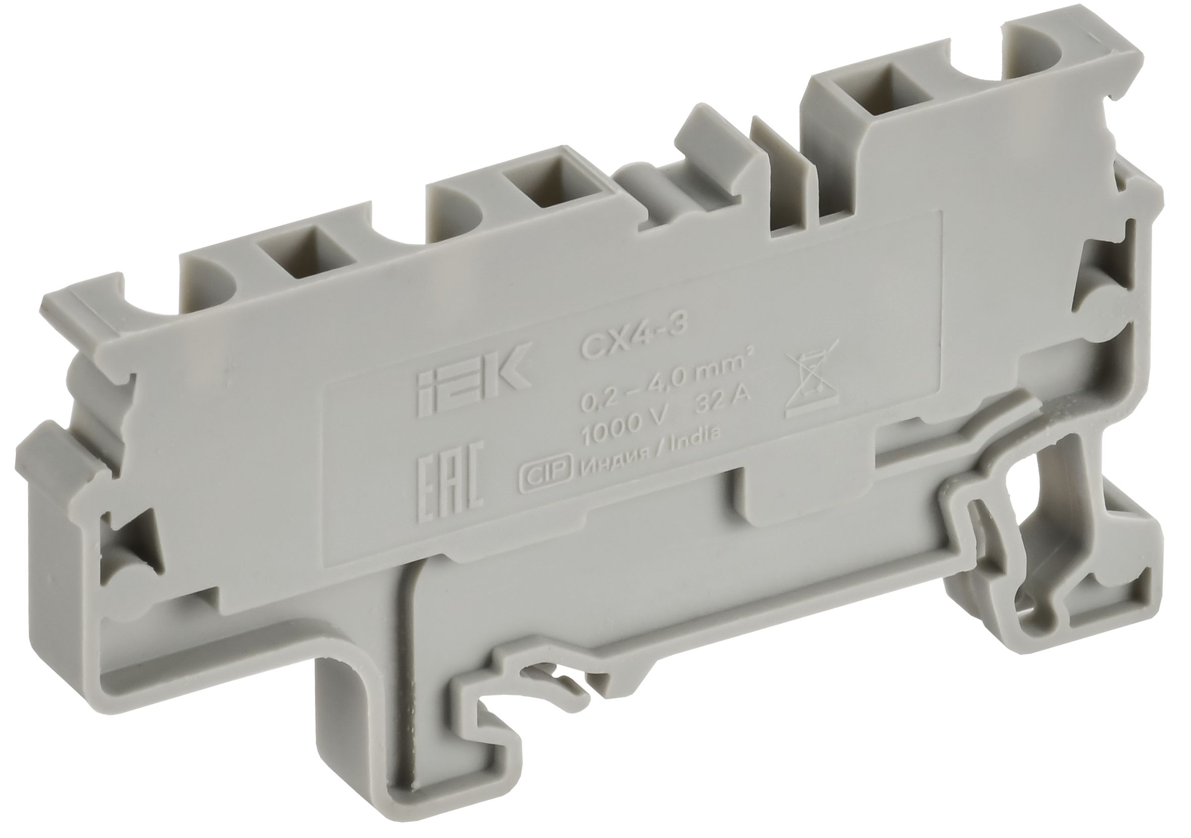 ARMAFIX Клемма пружинная CX4-3 4мм2 трехконтактная серая IEK — фото