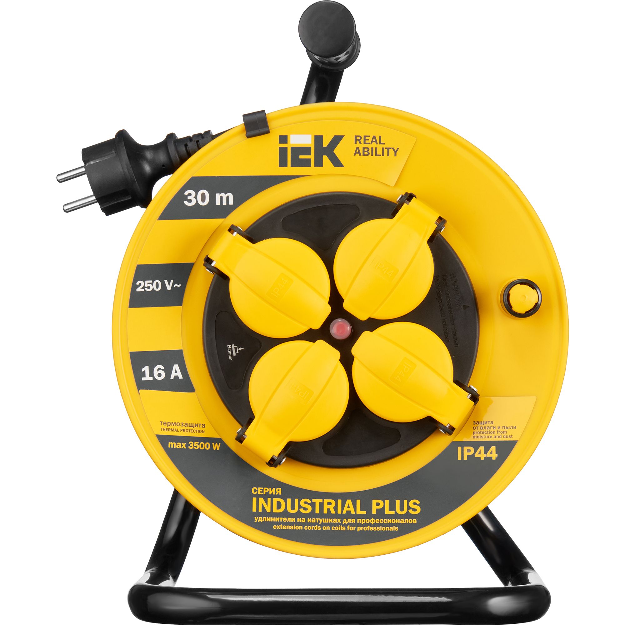 INDUSTRIAL PLUS Катушка УК30 4 места IP44 с заземлением с термозащитой 3х1,5мм2 30м IEK — фото