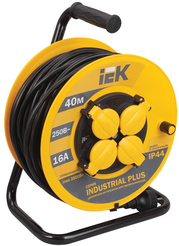 INDUSTRIAL PLUS Катушка УК40 4 места IP44 с заземлением с термозащитой 3х1,5мм2 40м IEK