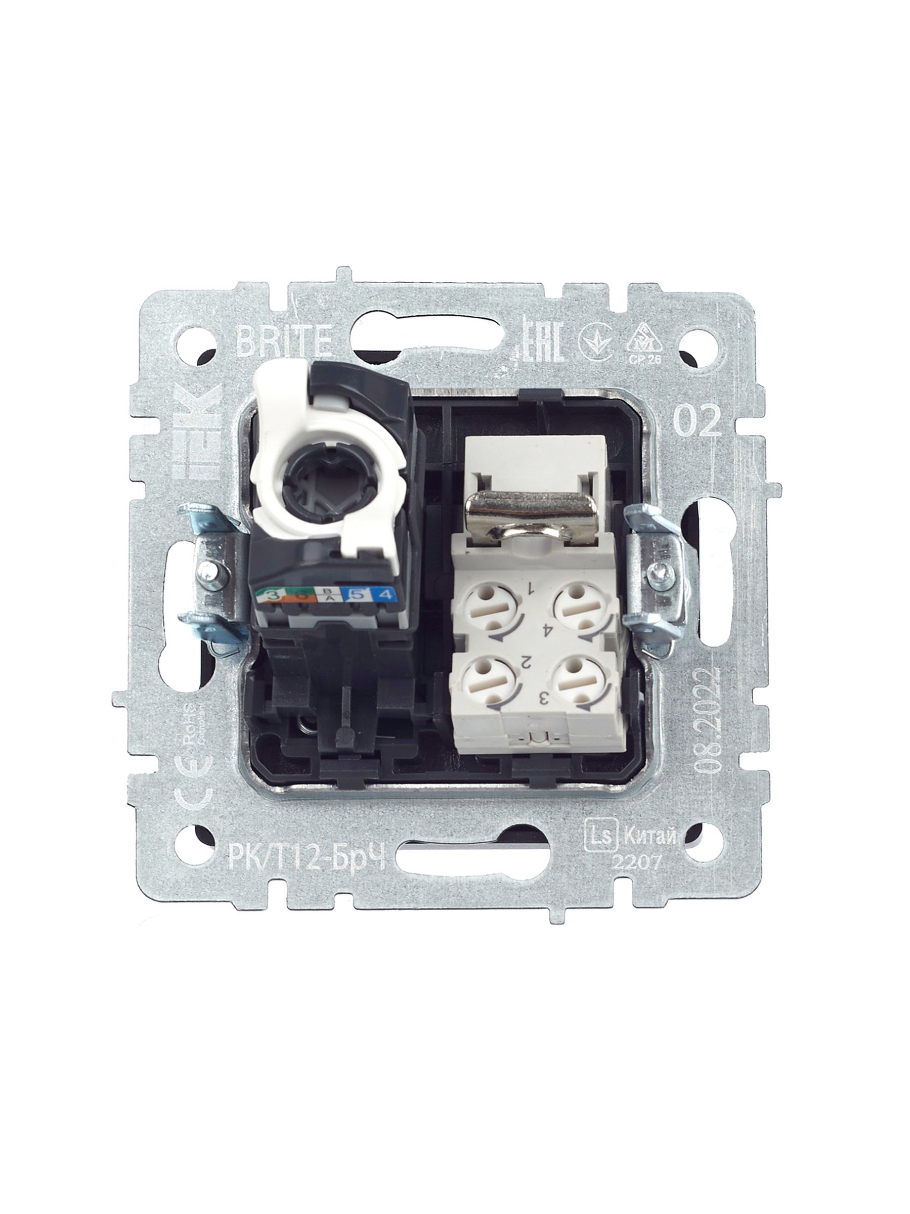 BRITE Розетка двойная RJ11+RJ45 кат.5E РК/Т12-БрЧ черный IEK — фото