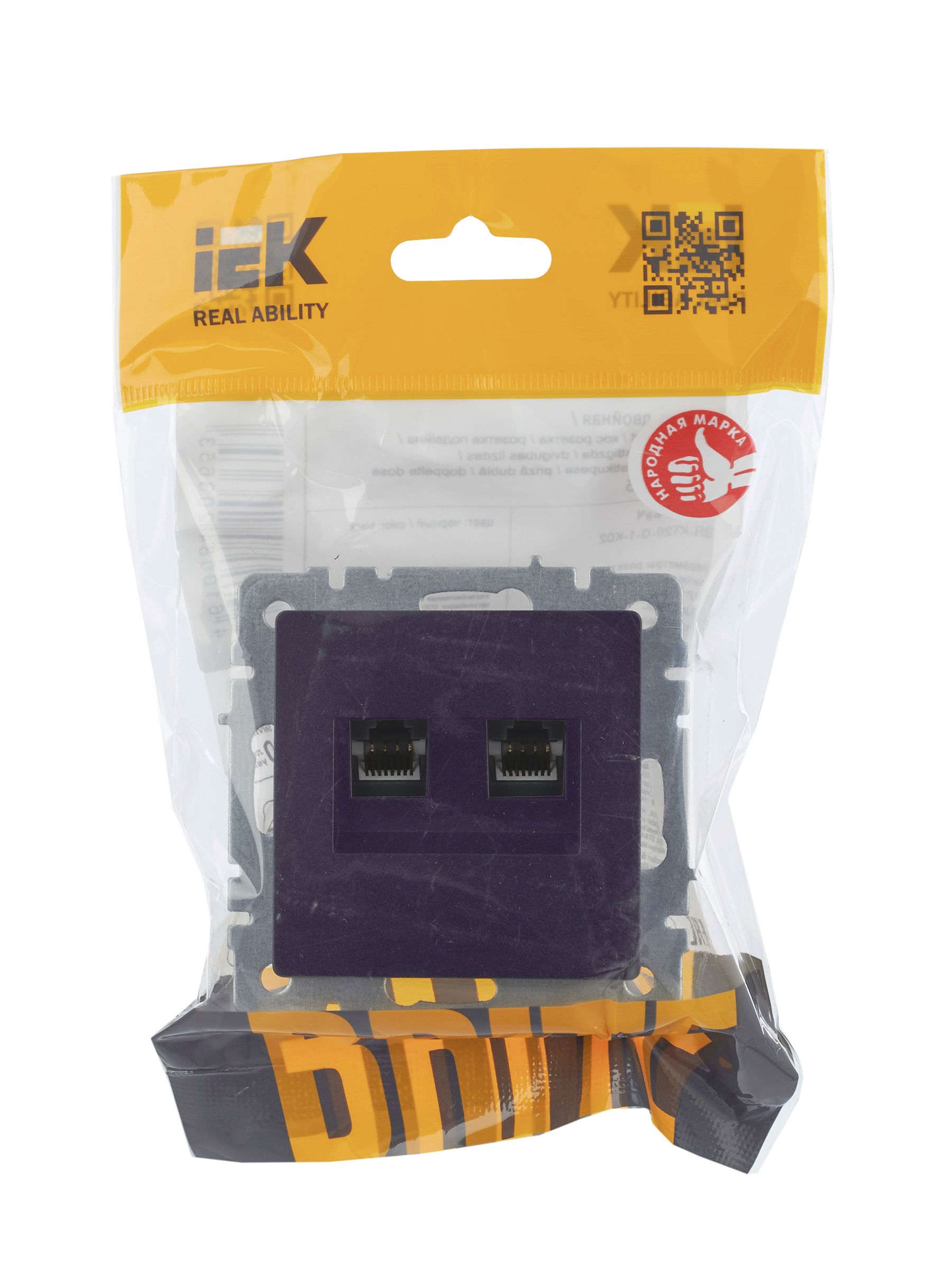 BRITE Розетка двойная RJ11+RJ45 кат.5E РК/Т12-БрЧ черный IEK — фото