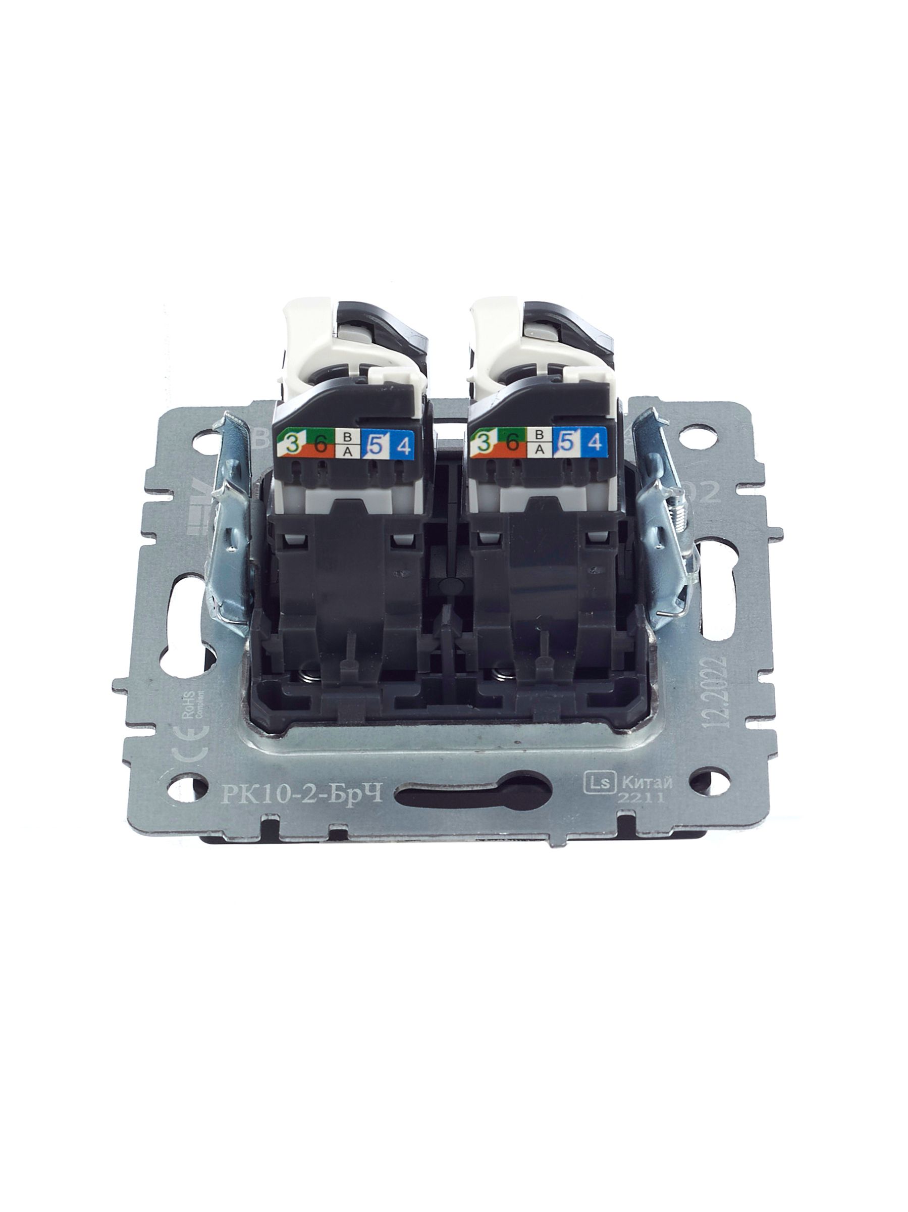 BRITE Розетка компьютерная двойная RJ45 кат.5E РК10-2-БрЧ черный IEK — фото