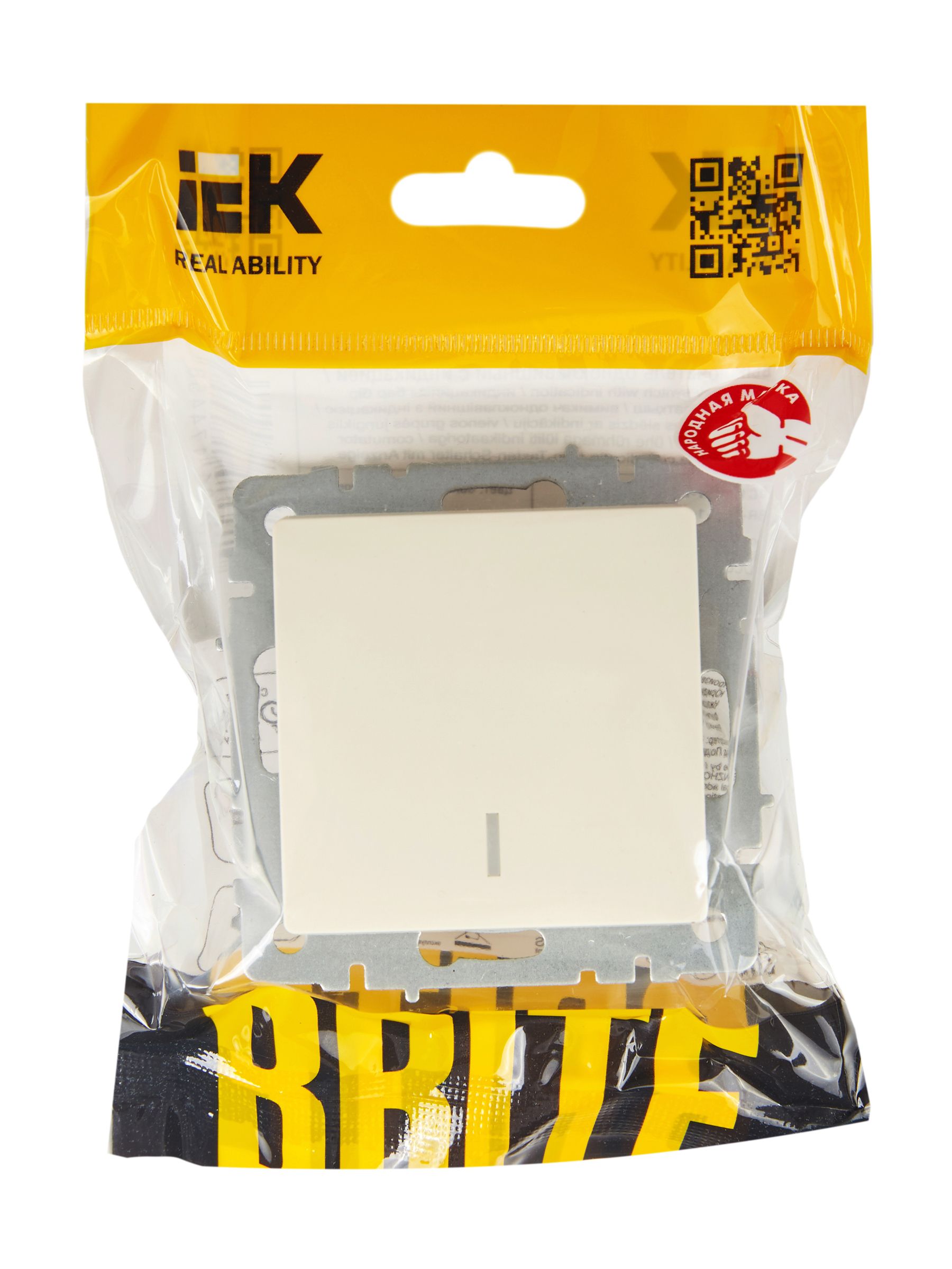 BRITE Выключатель 1-клавишный с индикацией 10А ВС10-1-1-БрКр бежевый IEK — фото