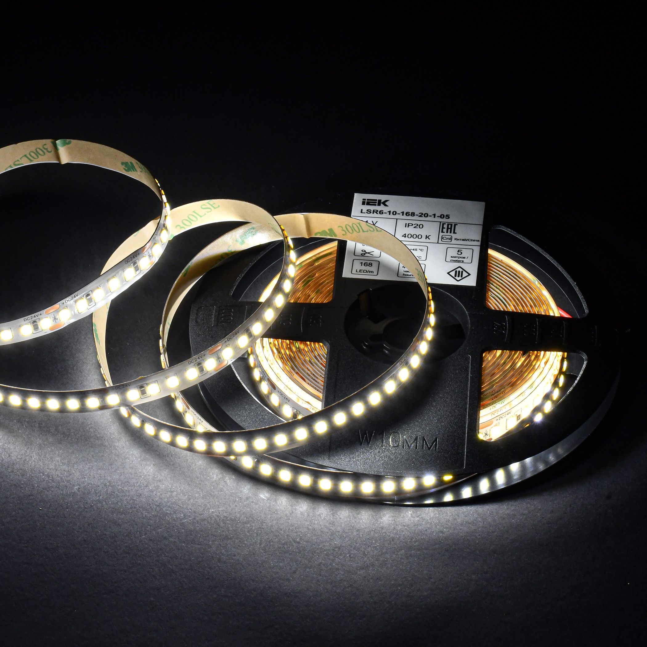 Лента светодиодная 5м SMD2835 168LED/м 14Вт/м IP20 ширина 10мм 24В нейтральный белый IEK — фото