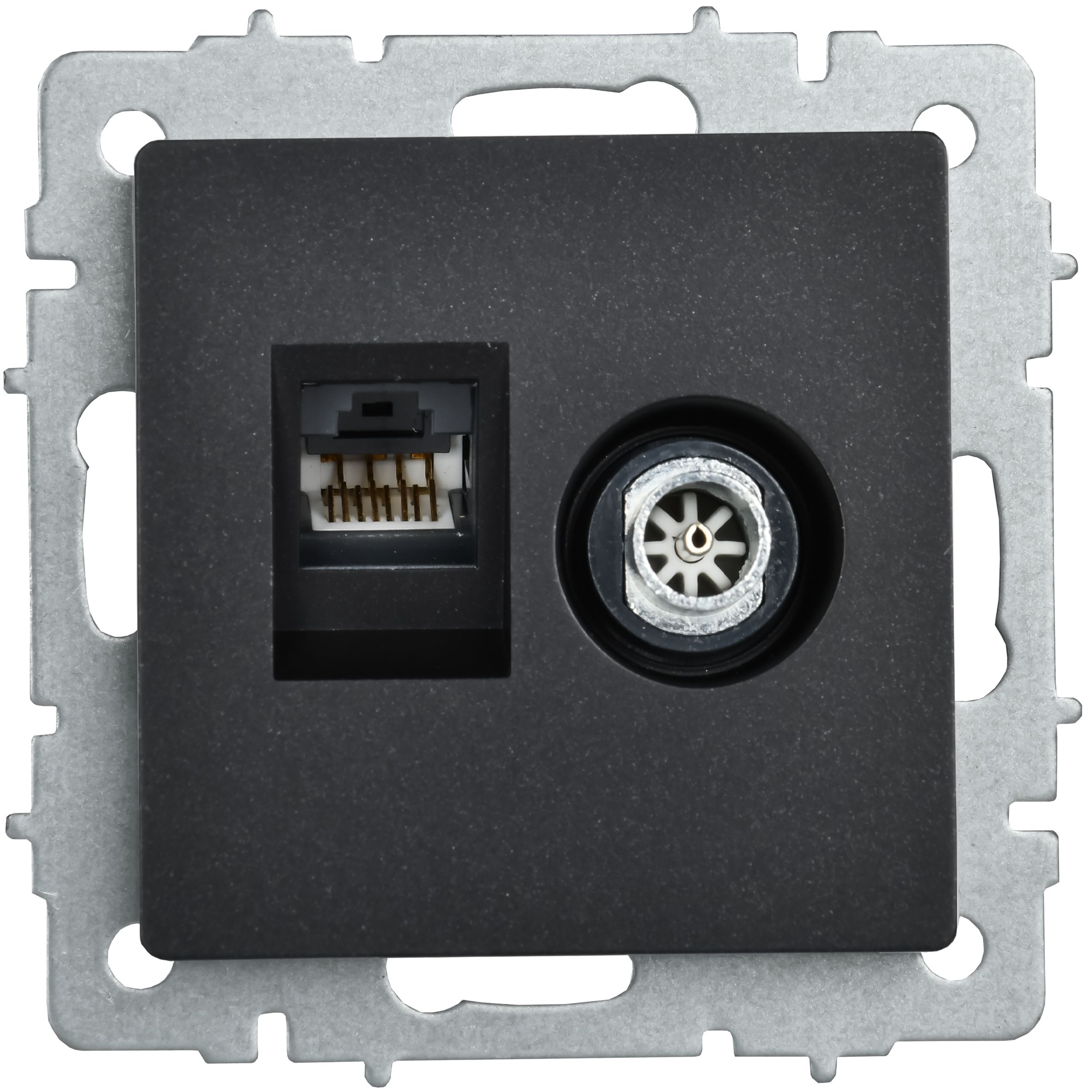 BRITE Розетка двойная TV+RJ45 кат.5E РТВ/РК12-БрЧ черный IEK — фото