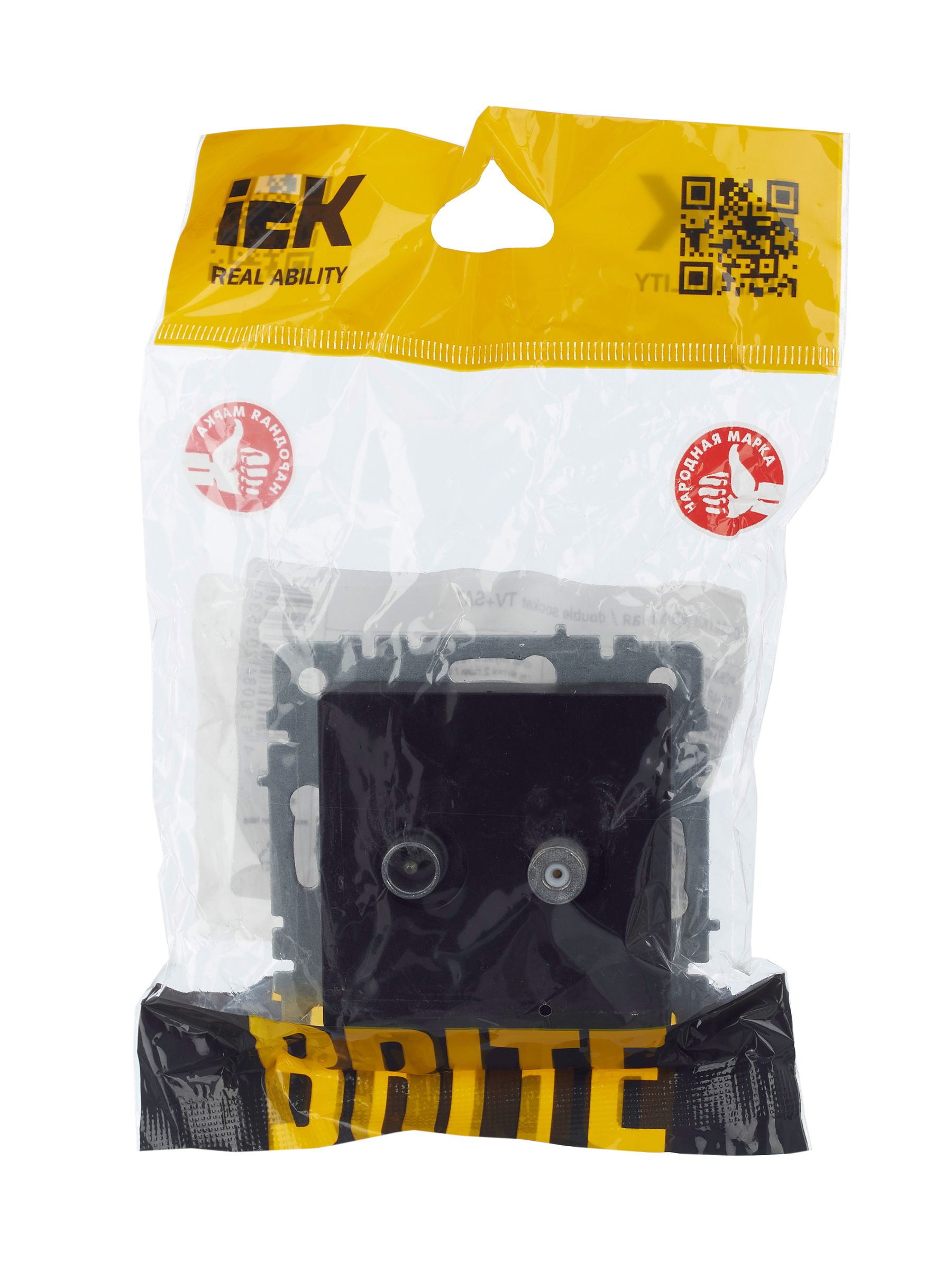 BRITE Розетка двойная TV+SAT РТВ/РСп12-БрЧ черный IEK — фото