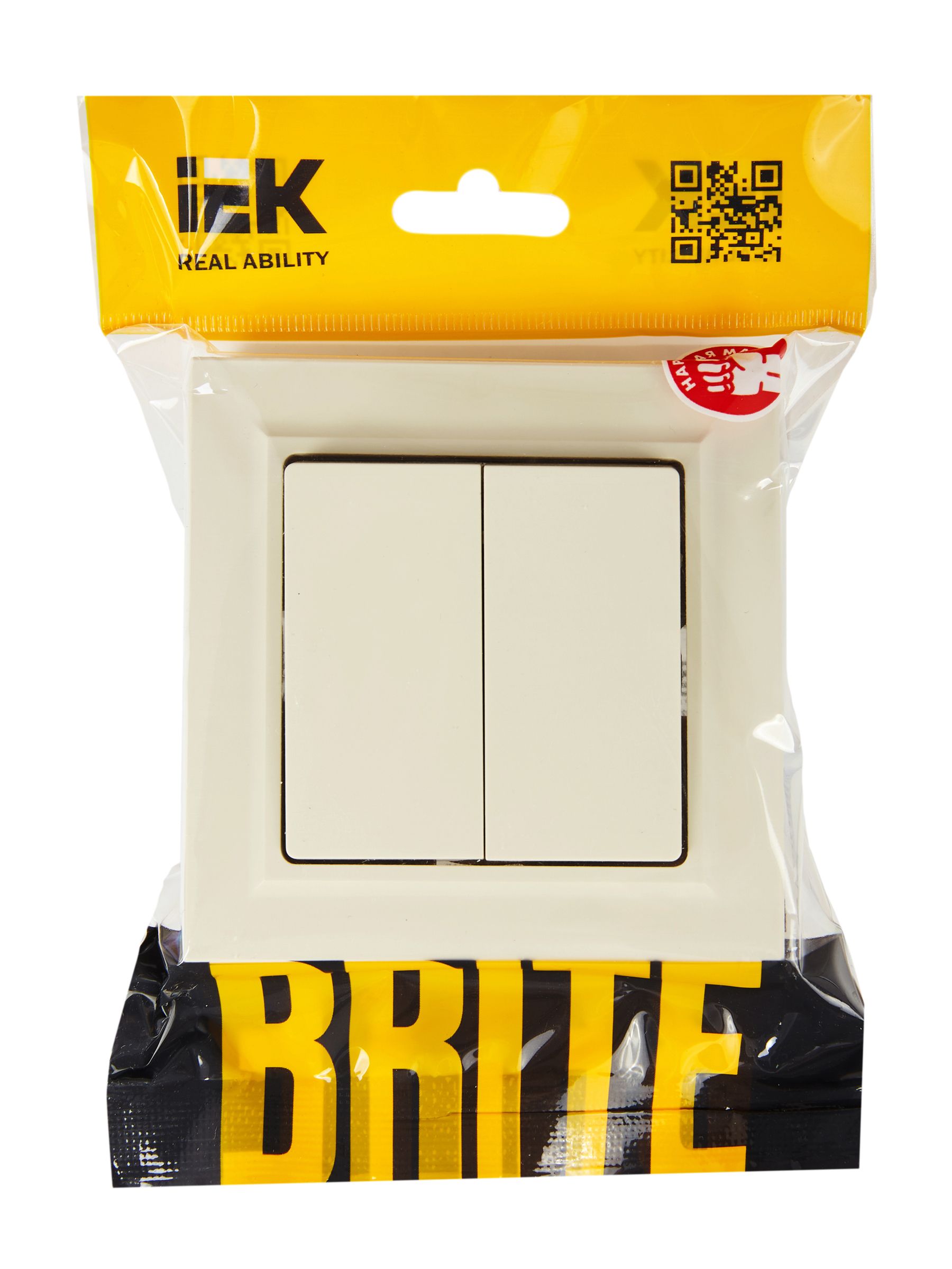 BRITE Выключатель 2-клавишный 10А в сборе ВСР10-2-0-БрКр бежевый IEK — фото