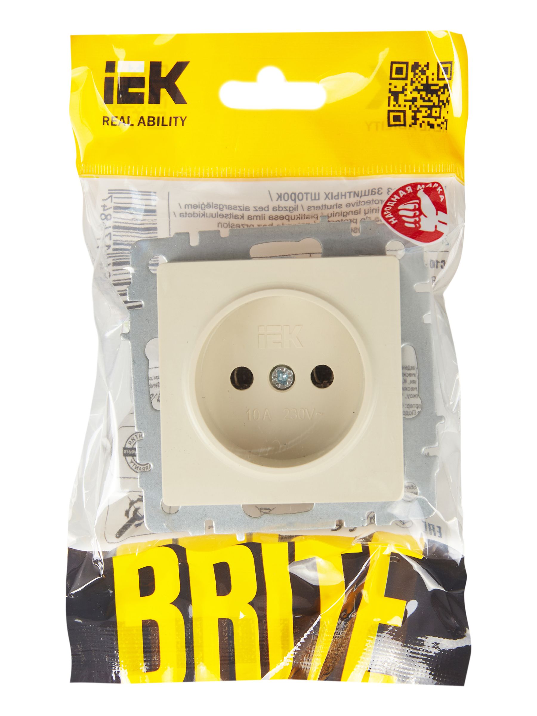 BRITE Розетка 1-местная без заземления без защитных шторок 10А РС10-1-0-БрКр бежевый IEK — фото