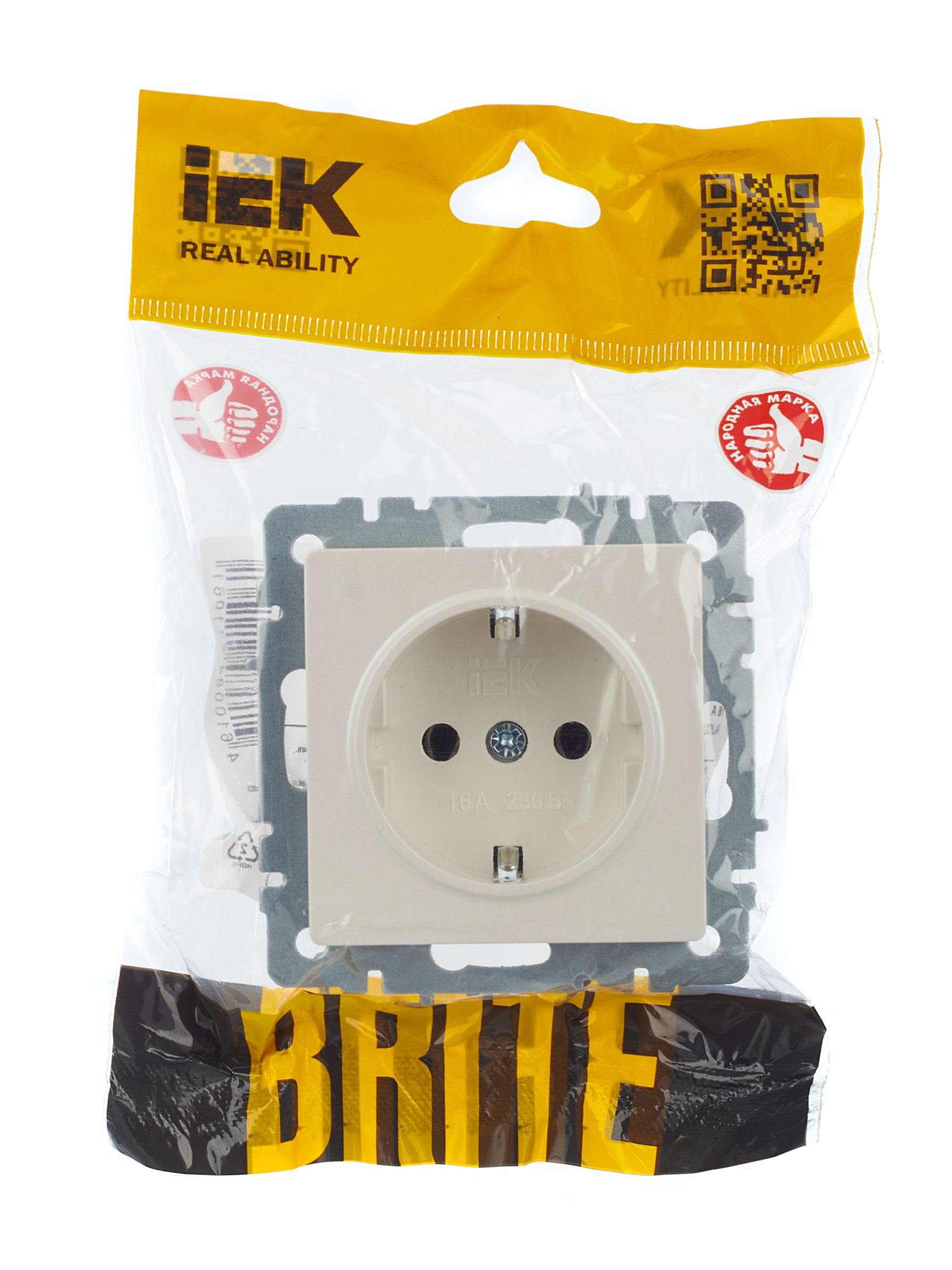 BRITE Розетка 1-местная с заземлением без защитных шторок 16А РС11-1-0-БрЖ жемчуг IEK — фото