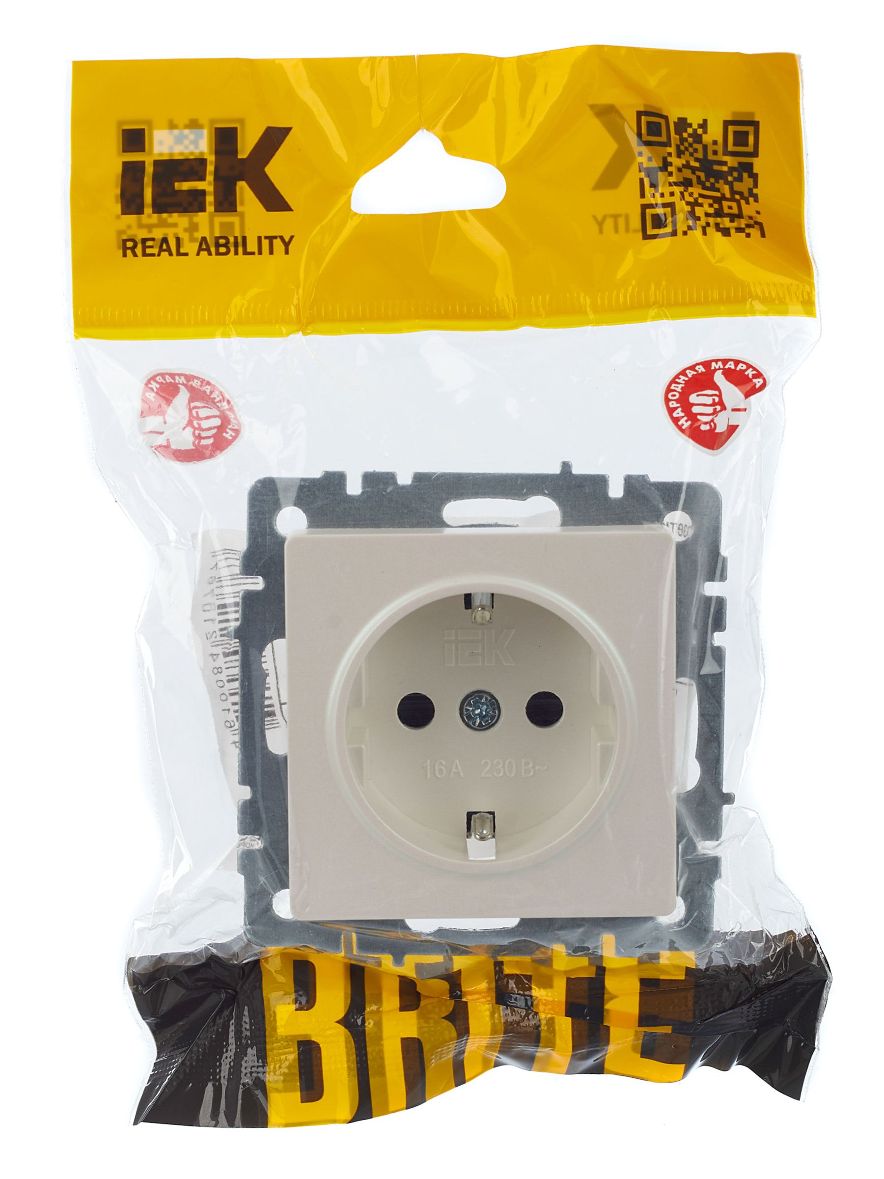 BRITE Розетка 1-местная с заземлением с защитными шторками 16А РС14-1-0-БрЖ жемчуг IEK — фото