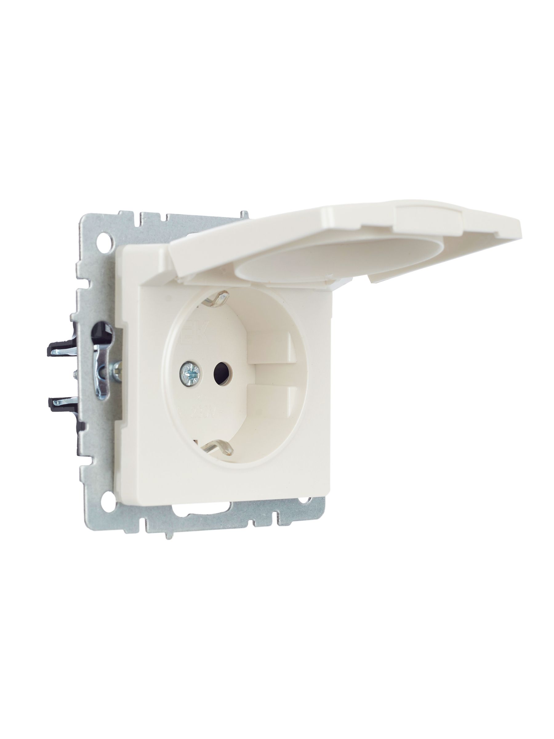 BRITE Розетка 1-местная с заземлением с защитными шторками и крышкой 16А IP44 РСбш10-3-44-БрЖ жемчуг IEK — фото