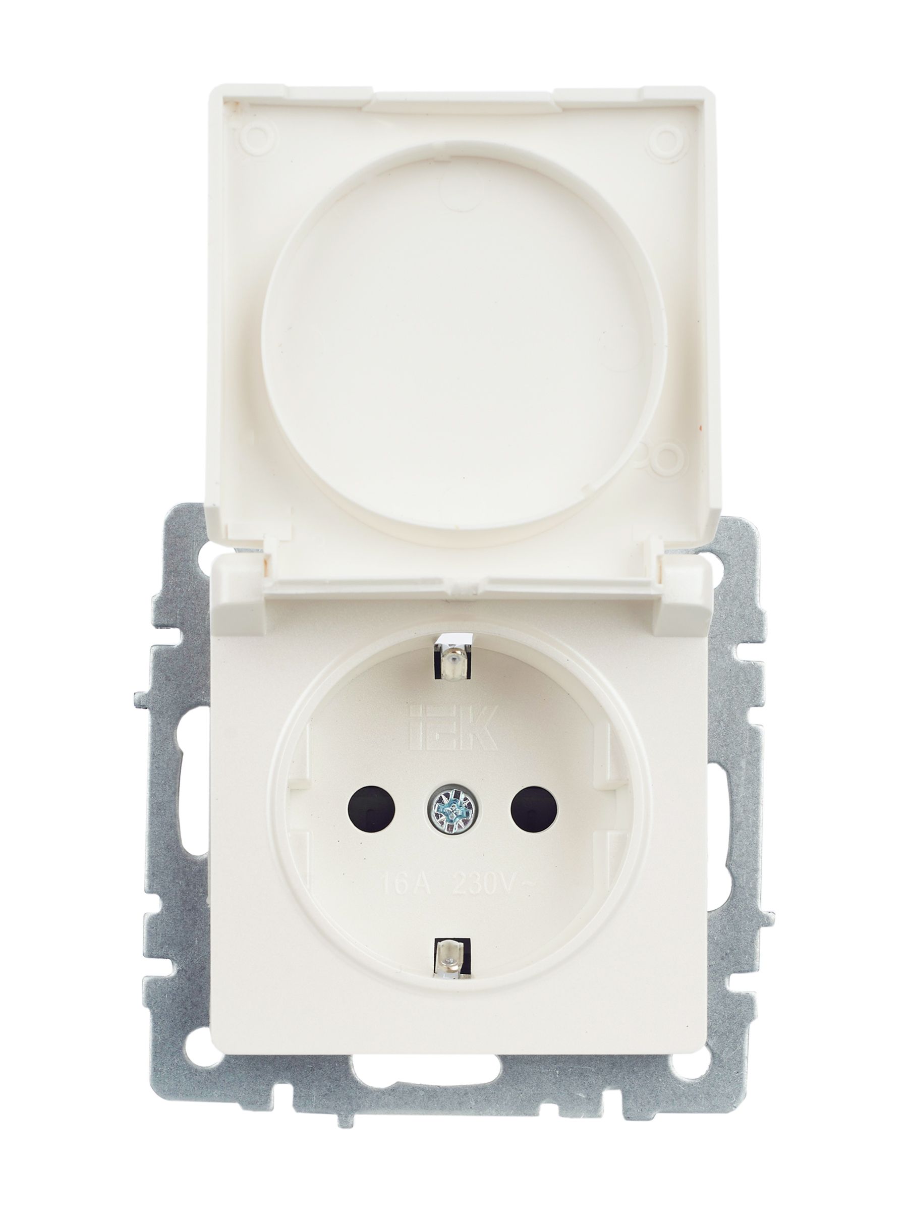 BRITE Розетка 1-местная с заземлением с защитными шторками и крышкой 16А IP44 РСбш10-3-44-БрЖ жемчуг IEK — фото