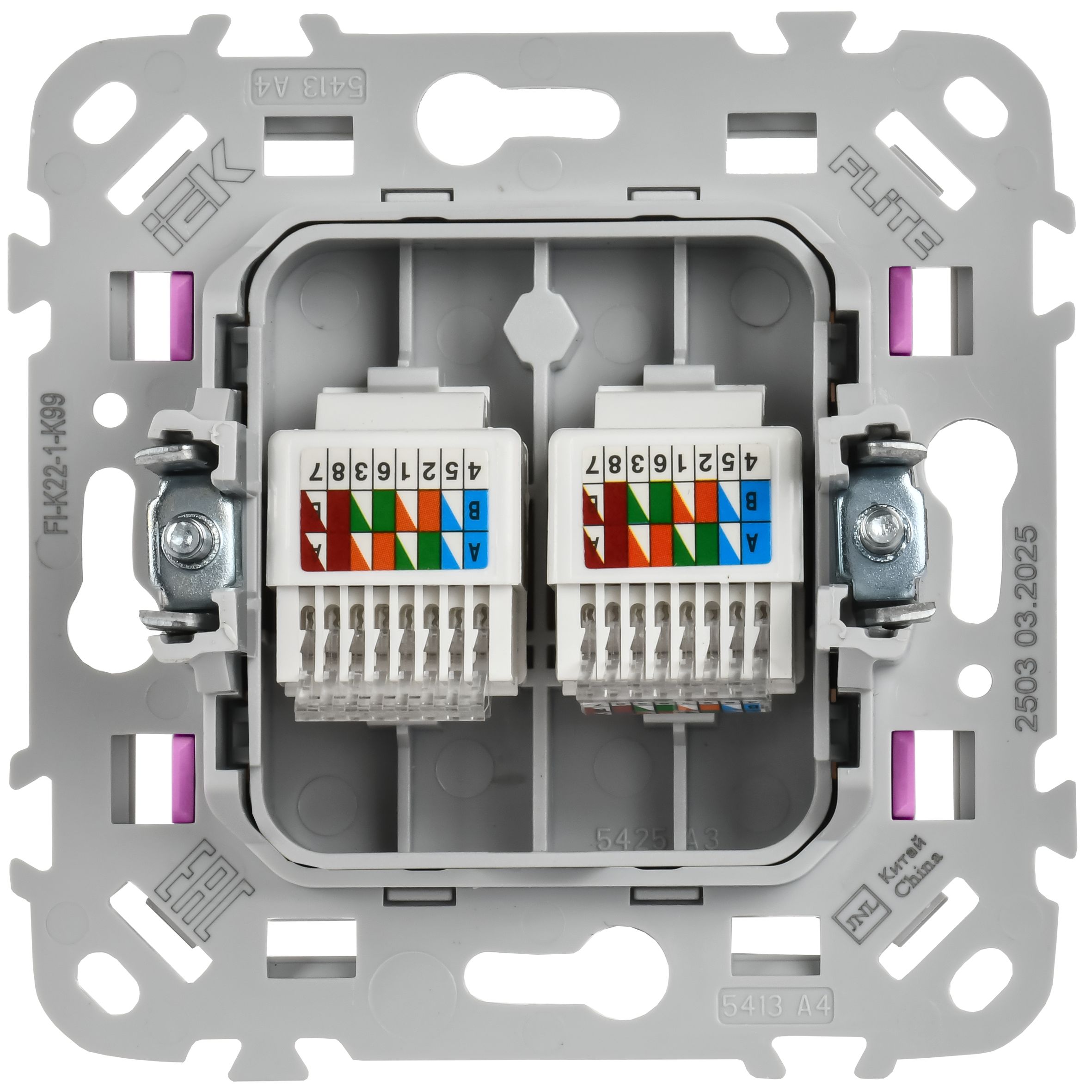 FLITE Розетка 2-местная компьютерная RJ45 категория 5Е UTP РК5е-2-0-ФлПр пурпурный IEK — фото