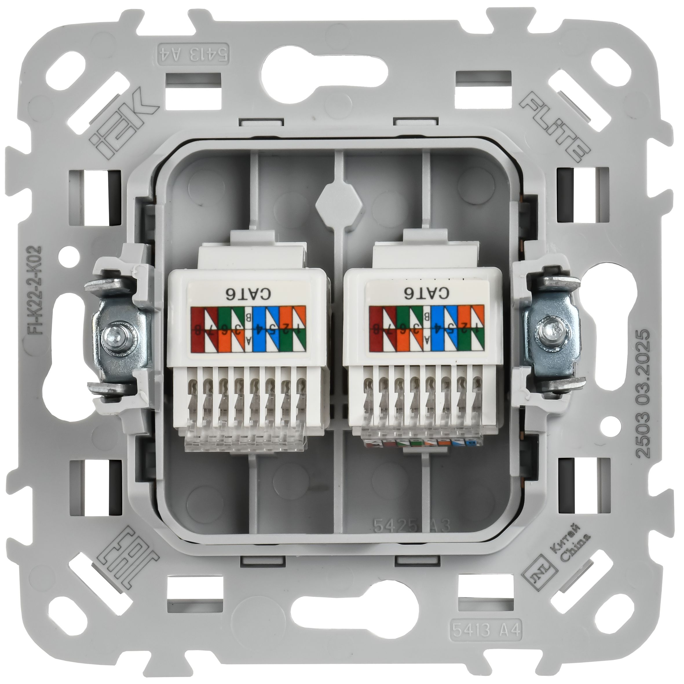 FLITE Розетка 2-местная компьютерная RJ45 категория 6 UTP РК6-2-0-ФлЧ черный IEK — фото