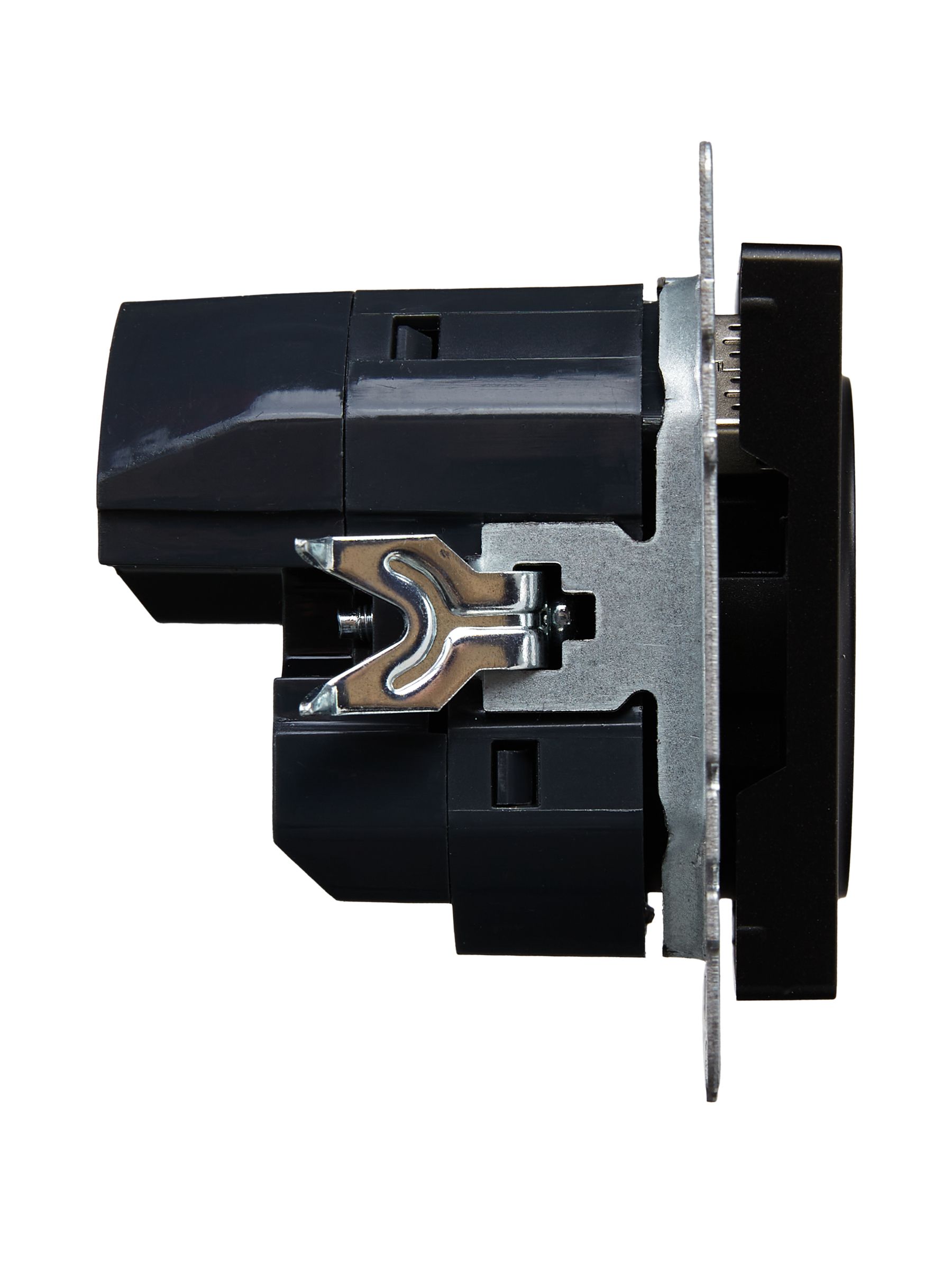 BRITE Розетка 1-местная с заземлением с защитными шторками 16А с USB A+A 5В 2,1А РЮш10-1-БрЧ черный IEK — фото