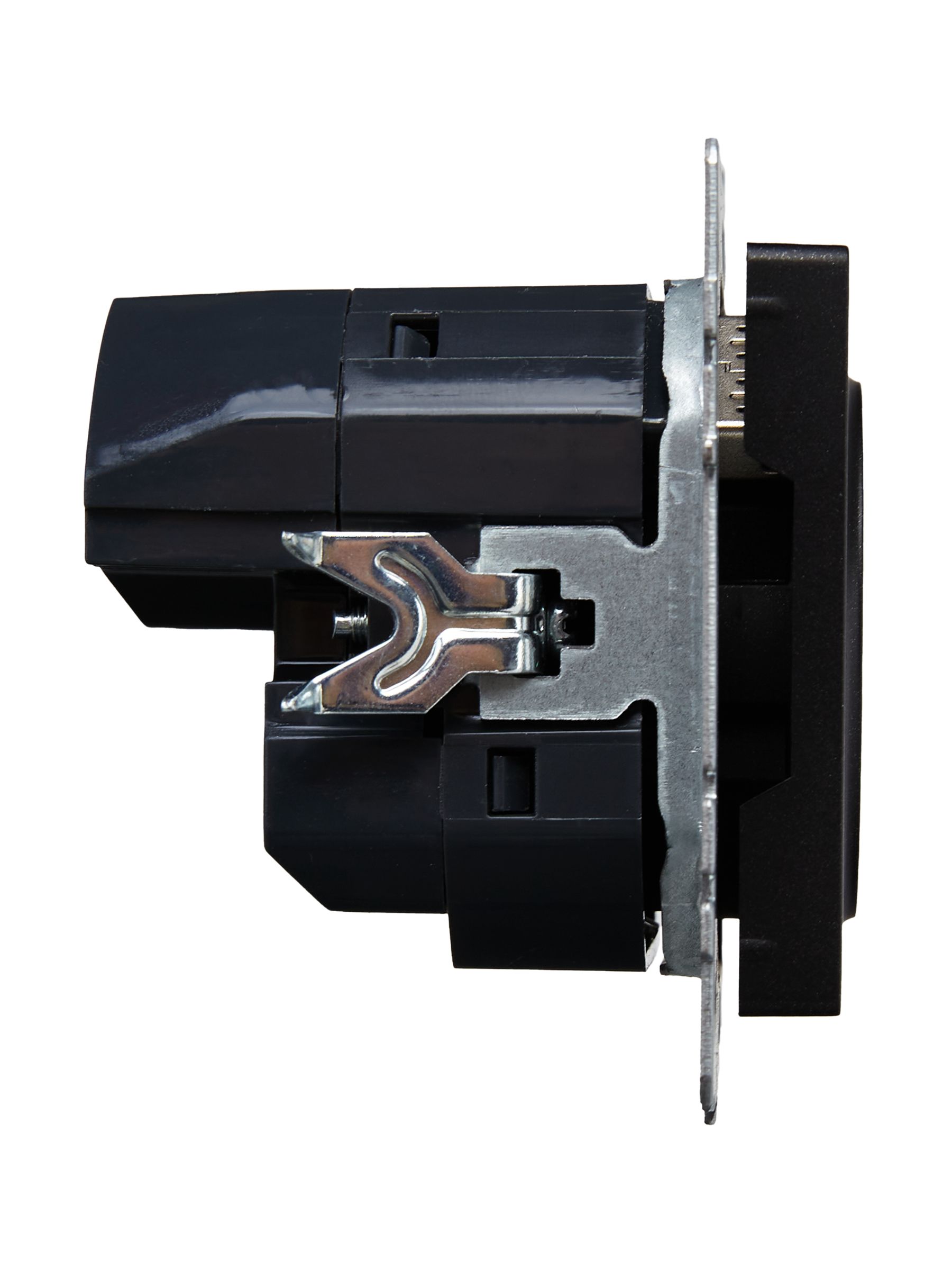 BRITE Розетка 1-местная с заземлением с защитными шторками 16А с USB A+A 5В 3,1А РЮш10-2-БрЧ черный IEK — фото