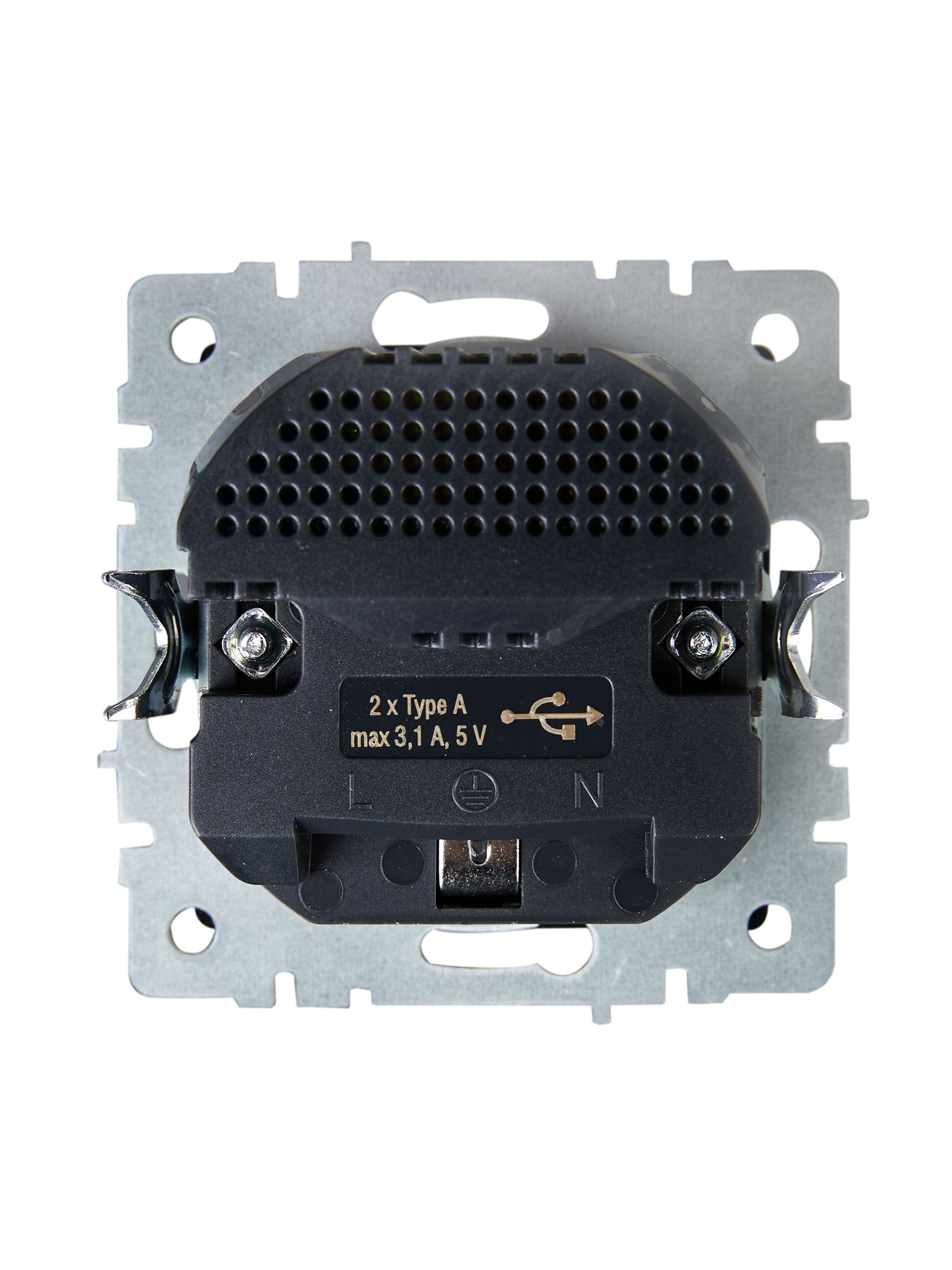 BRITE Розетка 1-местная с заземлением с защитными шторками 16А с USB A+A 5В 3,1А РЮш10-2-БрЧ черный IEK — фото
