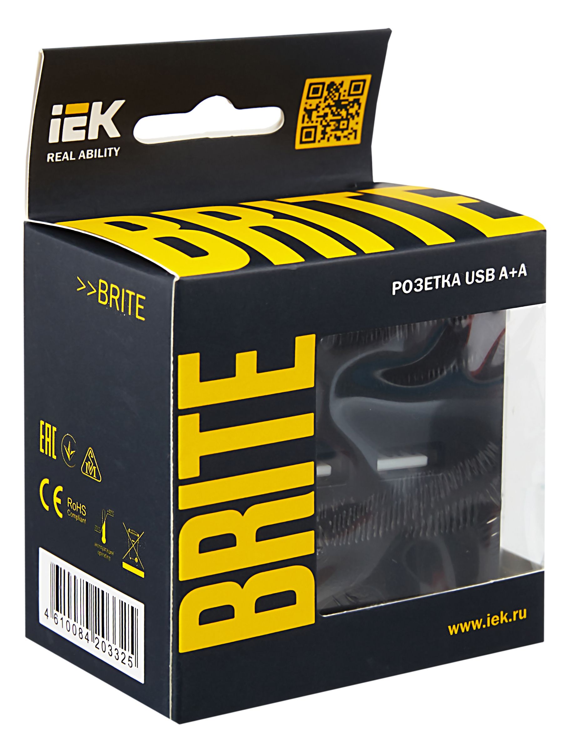 BRITE Розетка USB A+A 5В 3,1А РЮ10-1-БрЧ черный IEK — фото