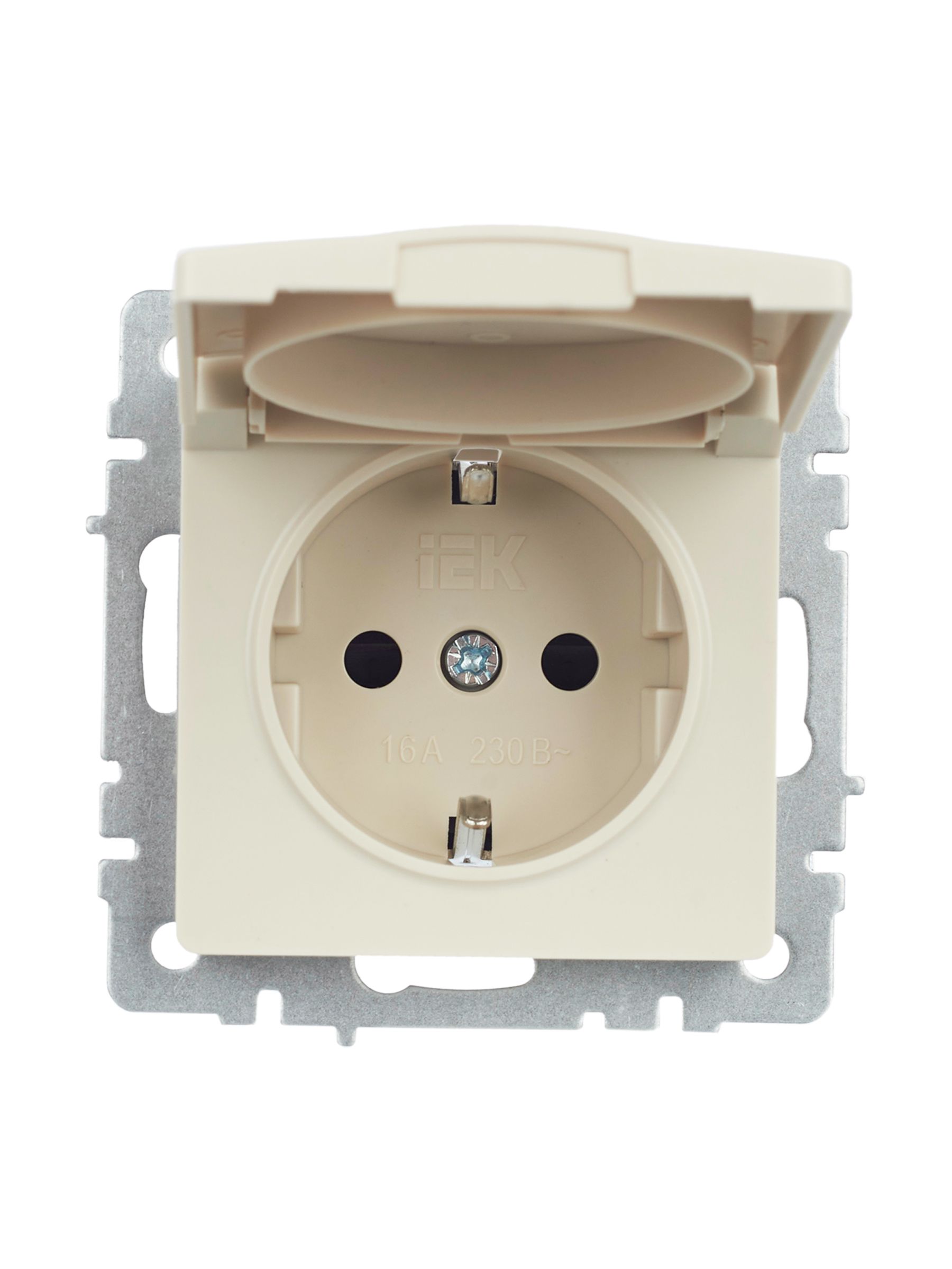 BRITE Розетка 1-местная с заземлением с защитными шторками и крышкой 16А IP44 РСбш10-3-44-БрКр бежевый IEK — фото