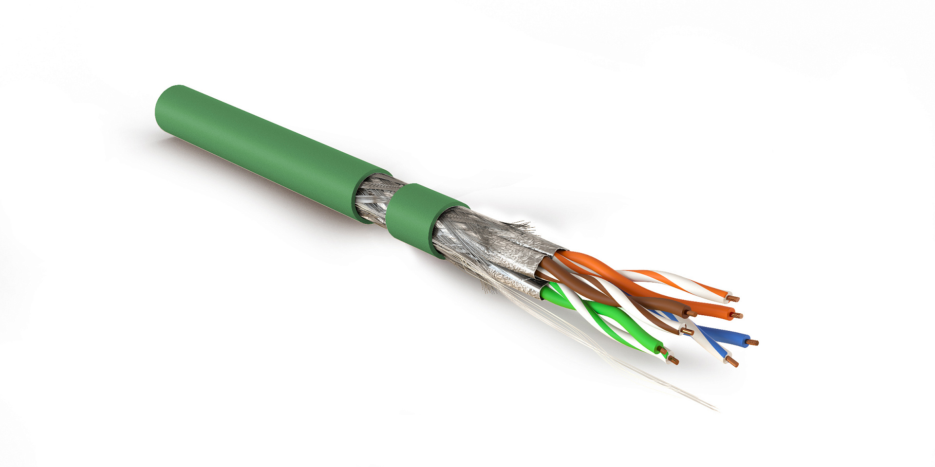 Hyperline SFTP4-C7A-S23-IN-LSZH-GN-305 (305 м) Кабель витая пара, экранированный S/FTP, общий экран оплетка, каждая пара в фольге, категория 7A (1000MHz), 4 пары 23 AWG, 4х2х0,58 мм, однопроволочные жилы, LSZH, нг(А)-HF, внутренний -40°C – +75°C, зеленый