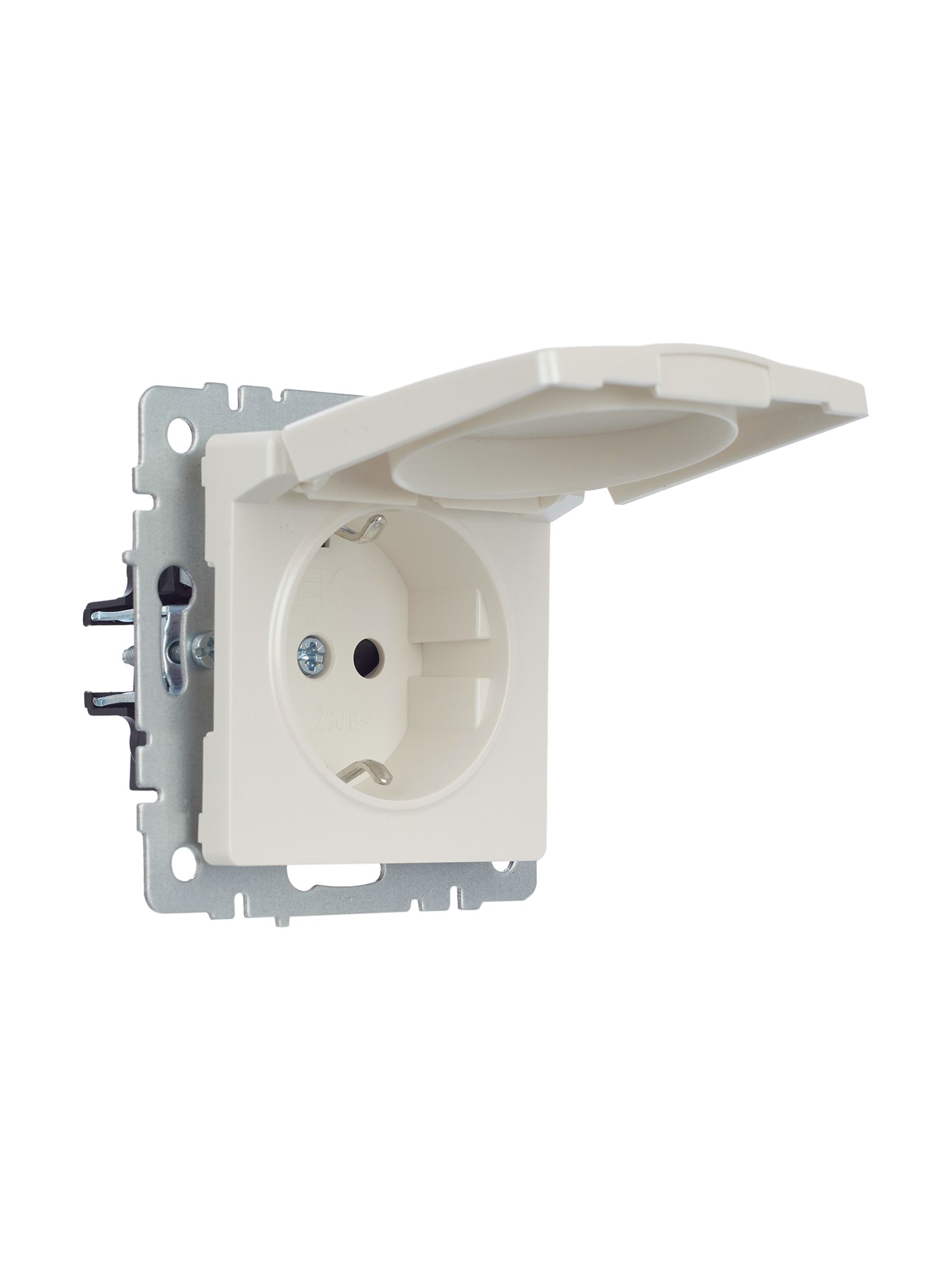 BRITE Розетка 1-местная с заземлением с защитными шторками и крышкой 16А IP20 РСбш10-3-БрЖ жемчуг IEK — фото