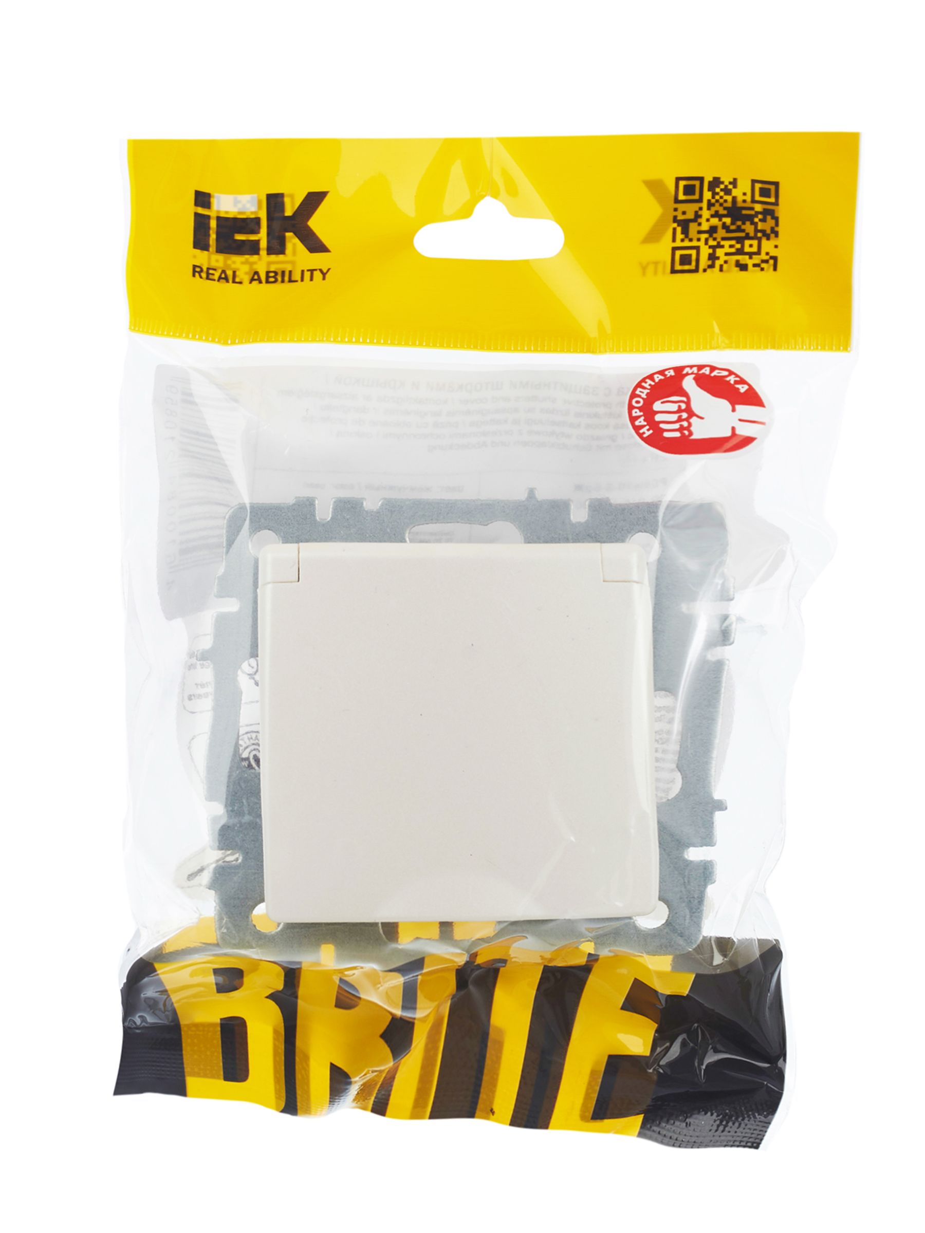 BRITE Розетка 1-местная с заземлением с защитными шторками и крышкой 16А IP20 РСбш10-3-БрЖ жемчуг IEK — фото