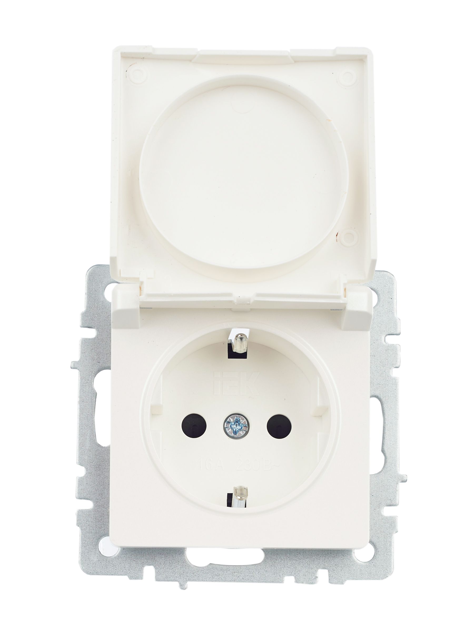BRITE Розетка 1-местная с заземлением с защитными шторками и крышкой 16А IP20 РСбш10-3-БрЖ жемчуг IEK — фото