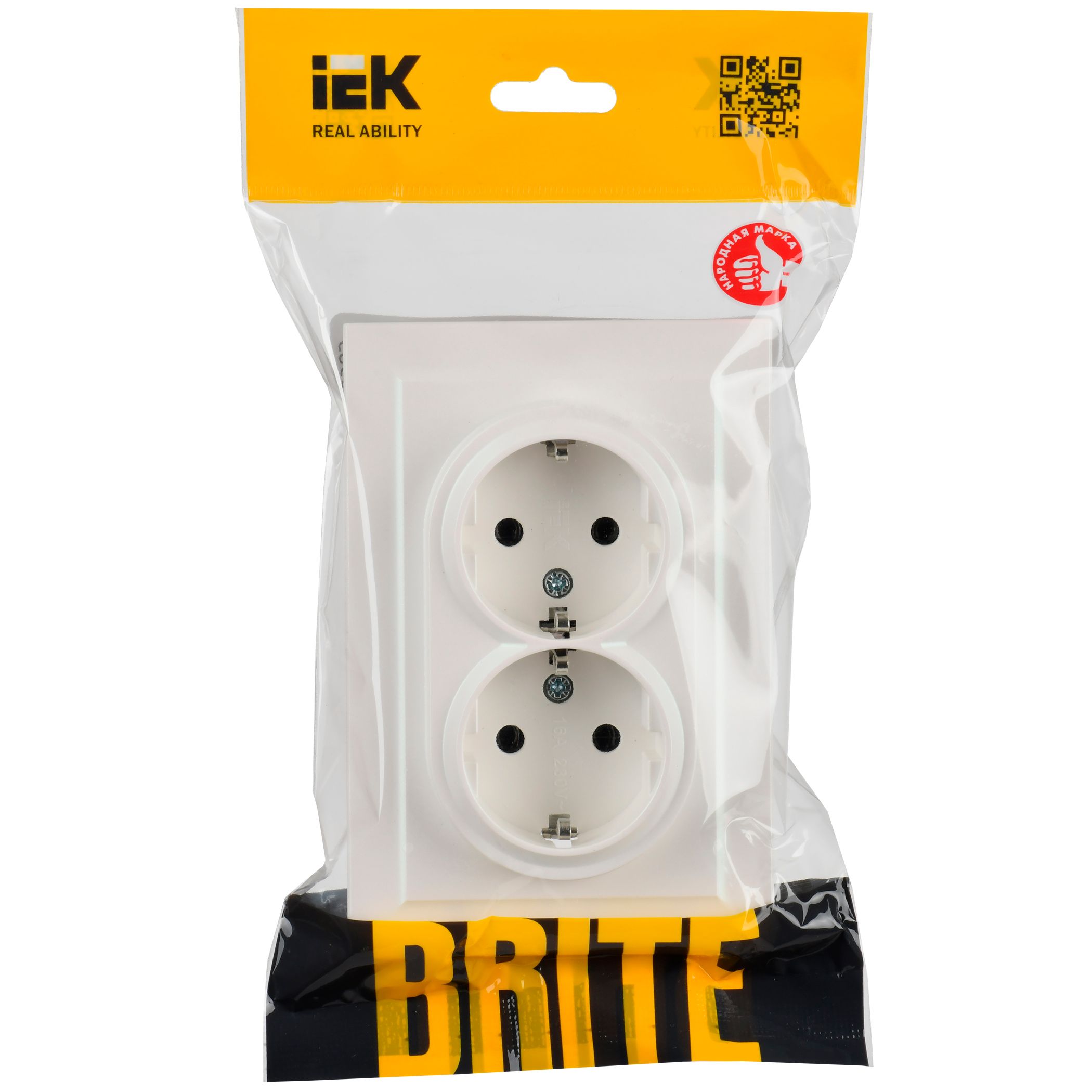 BRITE Розетка 2-местная с заземлением без защитных шторок 16А в сборе РС12-3-БрЖ жемчуг IEK — фото