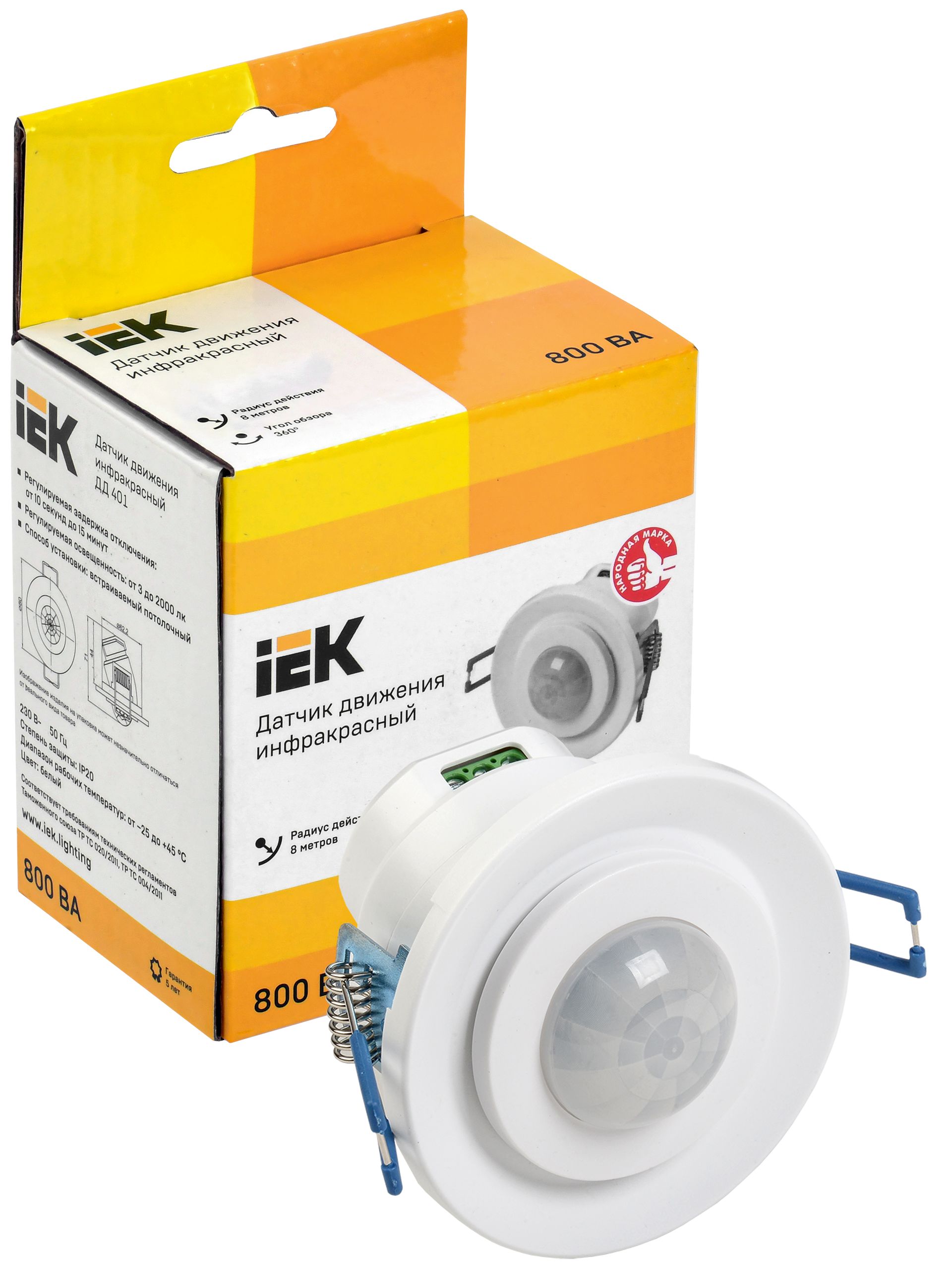 Датчик движения ДД-401 800Вт 360град 8м IP20 белый IEK — фото