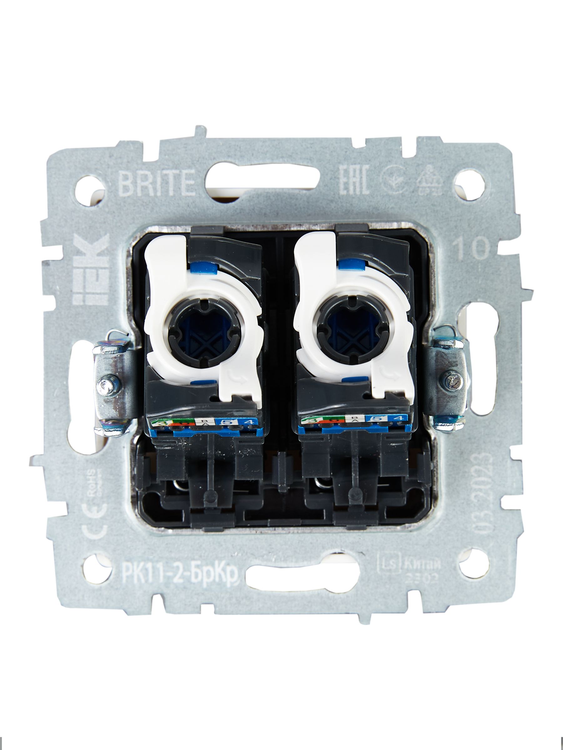 BRITE Розетка компьютерная двойная RJ45 кат.6 РК11-2-БрКр бежевый IEK — фото