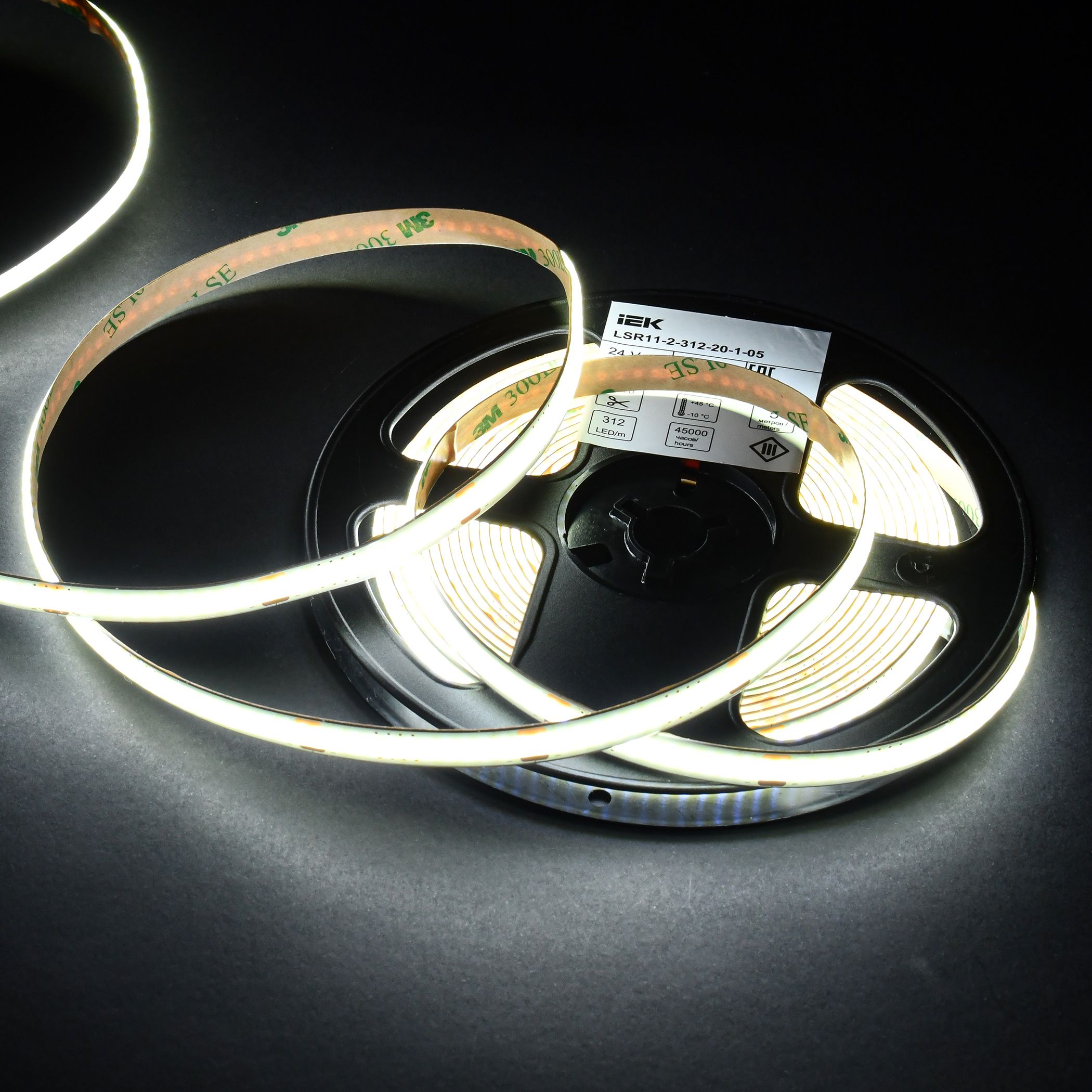 Лента светодиодная 5м COB 312LED/м 8Вт/м IP20 ширина 8мм 24В холодный белый IEK — фото