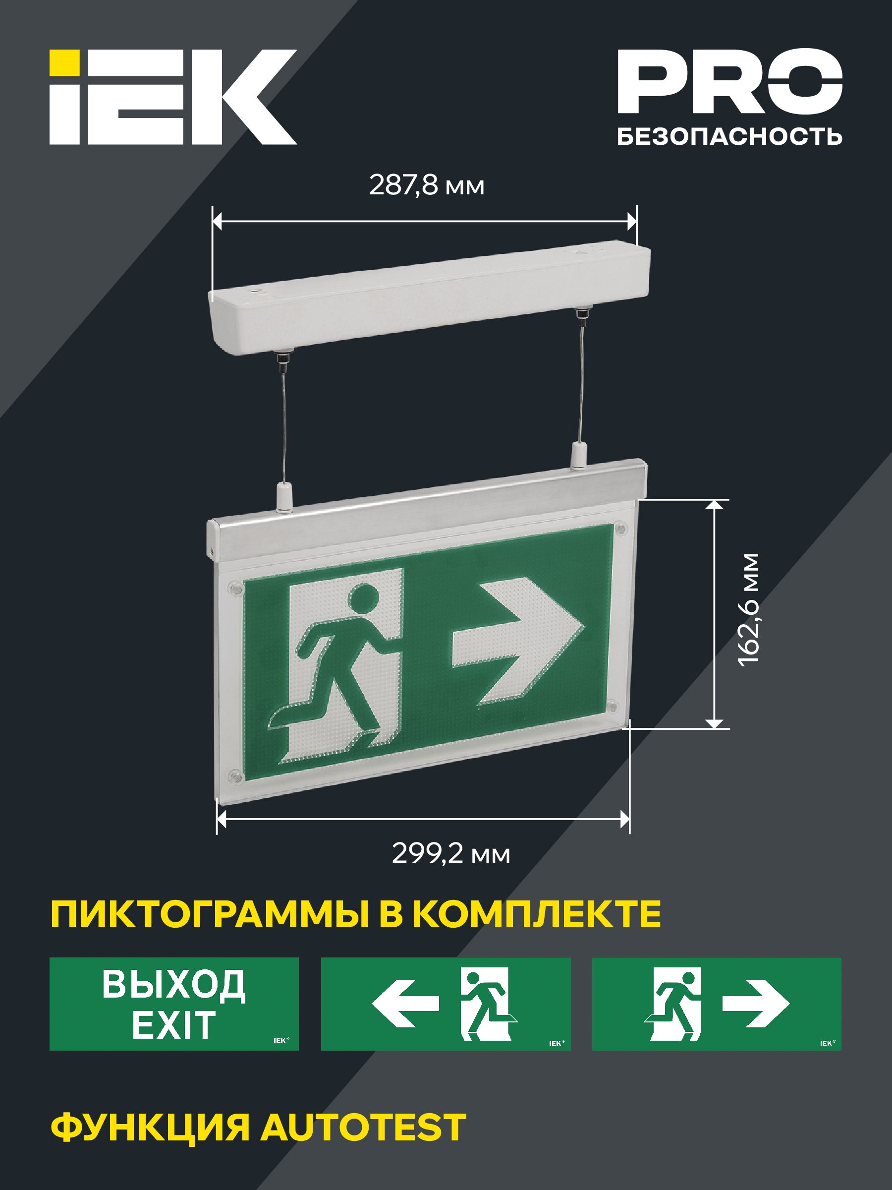 Светильник эвакуационный ССА3002 подвесной двусторонний сменный знак 3ч 3Вт IEK — фото