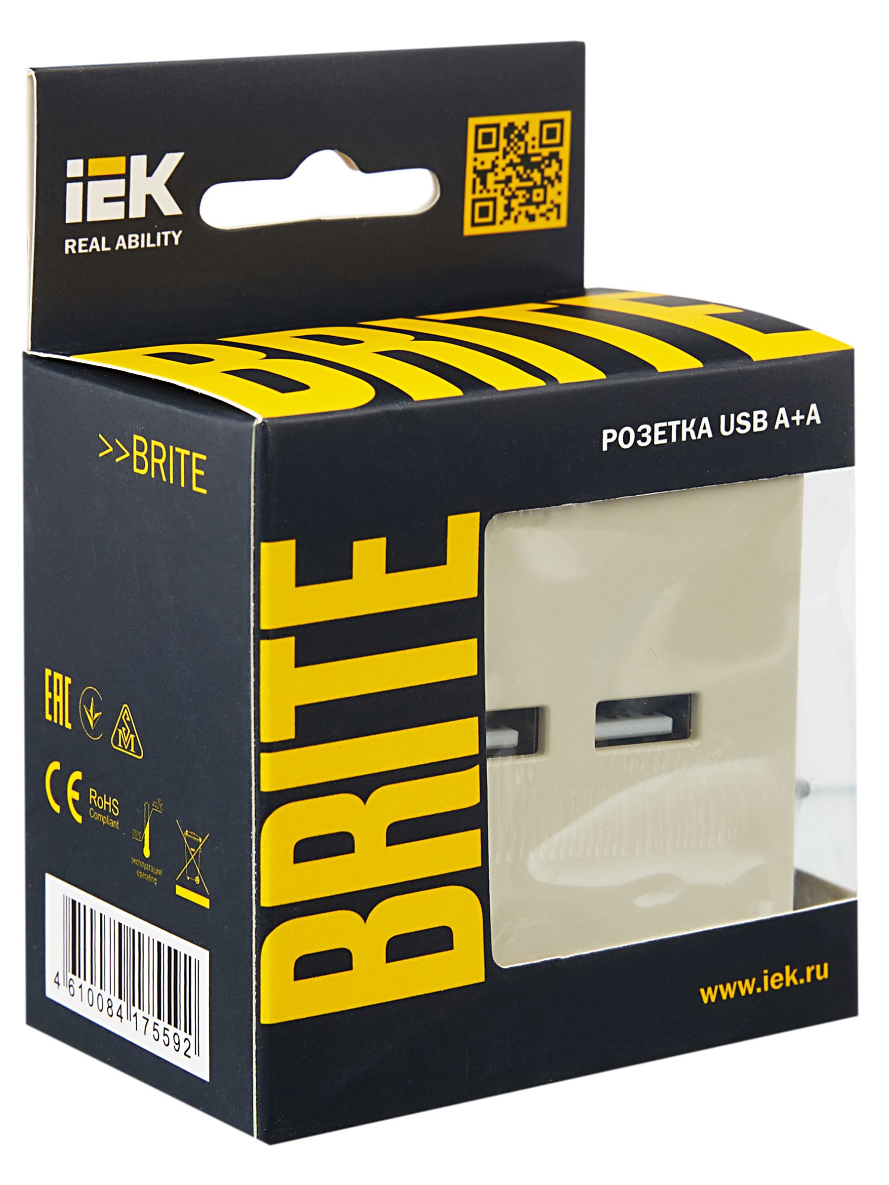 BRITE Розетка USB A+A 5В 3,1А РЮ10-1-БрКр бежевый IEK — фото